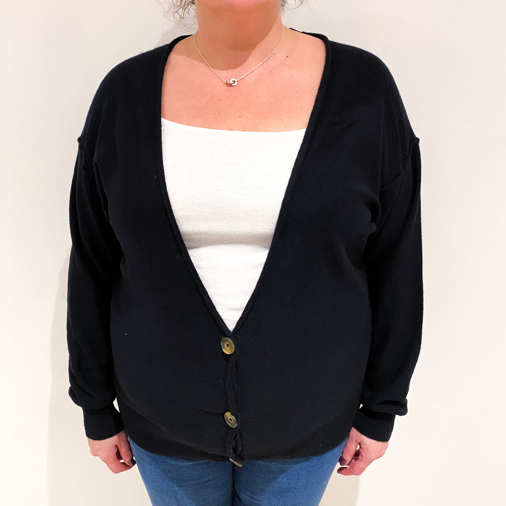 Black Cashmere V Neck Cardigan Extra Large