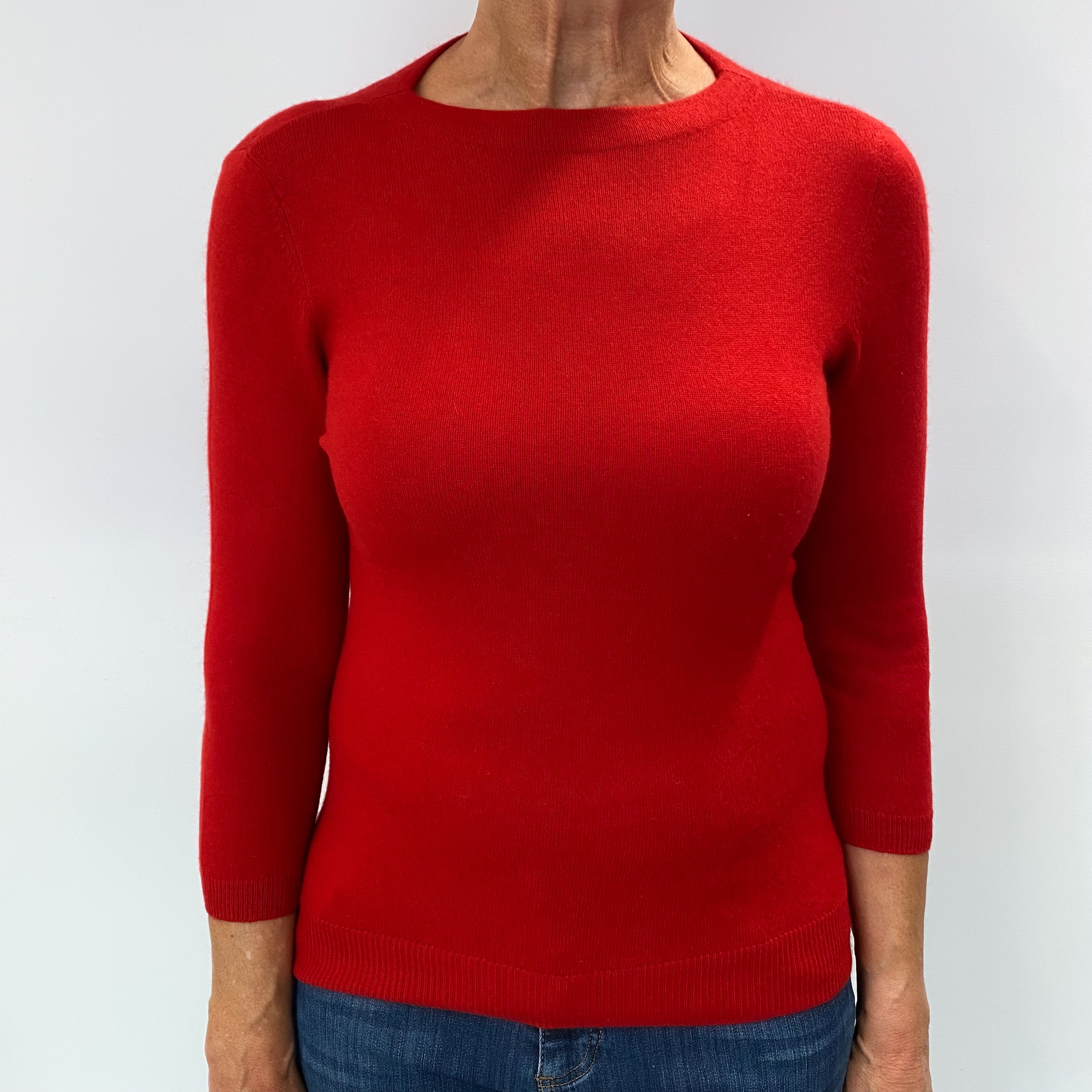 Post Box Red Cashmere Crew Neck Jumper Medium