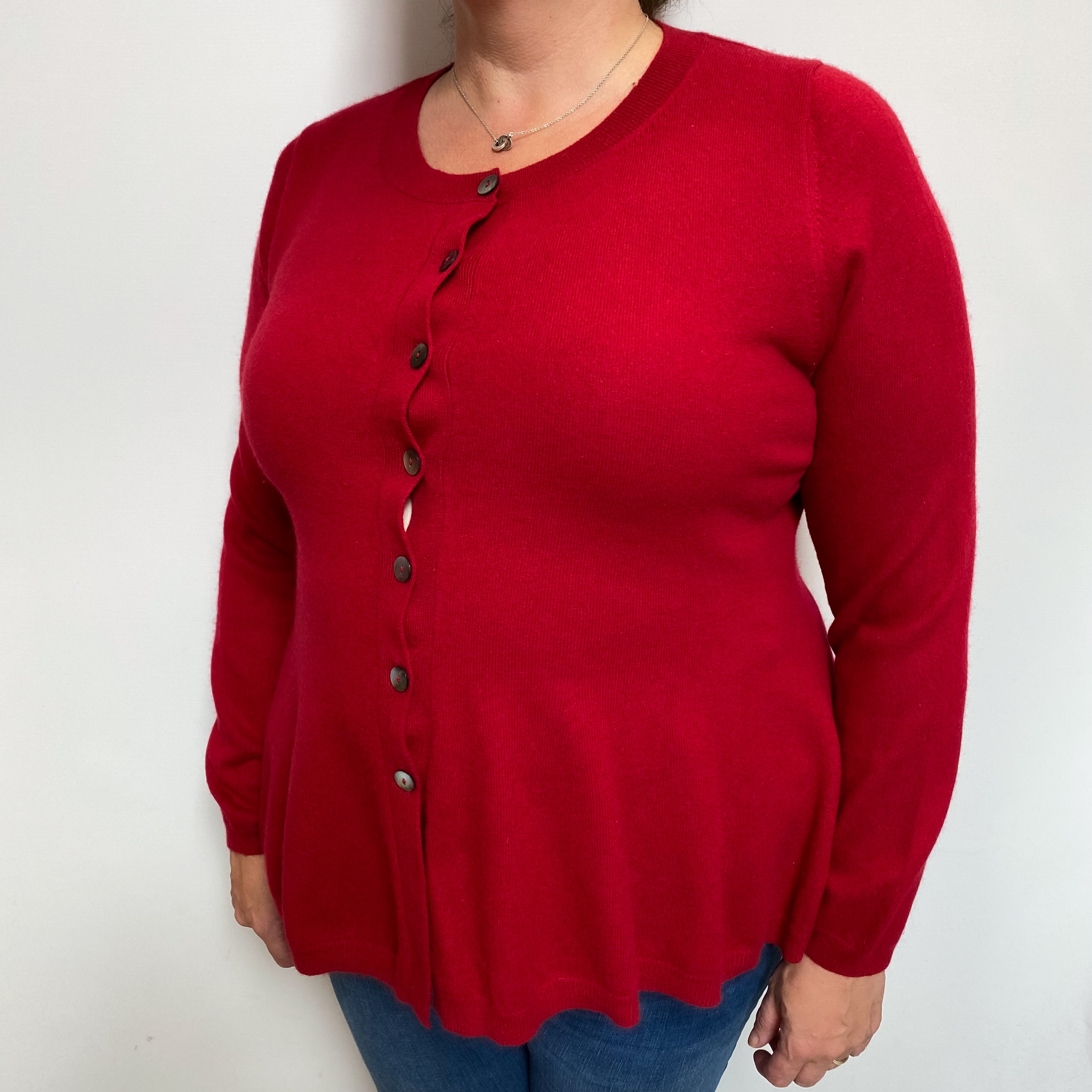 Scarlet Red Cashmere Crew Cardigan Extra Large