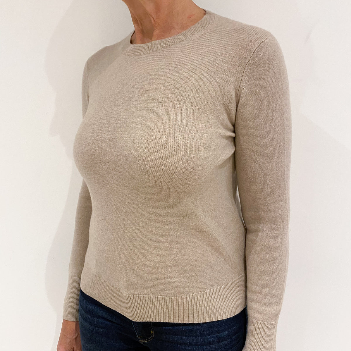 Biscuit Brown Cashmere Crew Neck Jumper Medium
