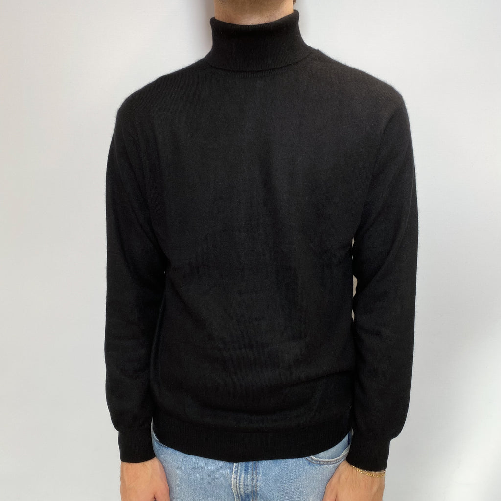 Men's Black Cashmere Polo Neck Jumper Large