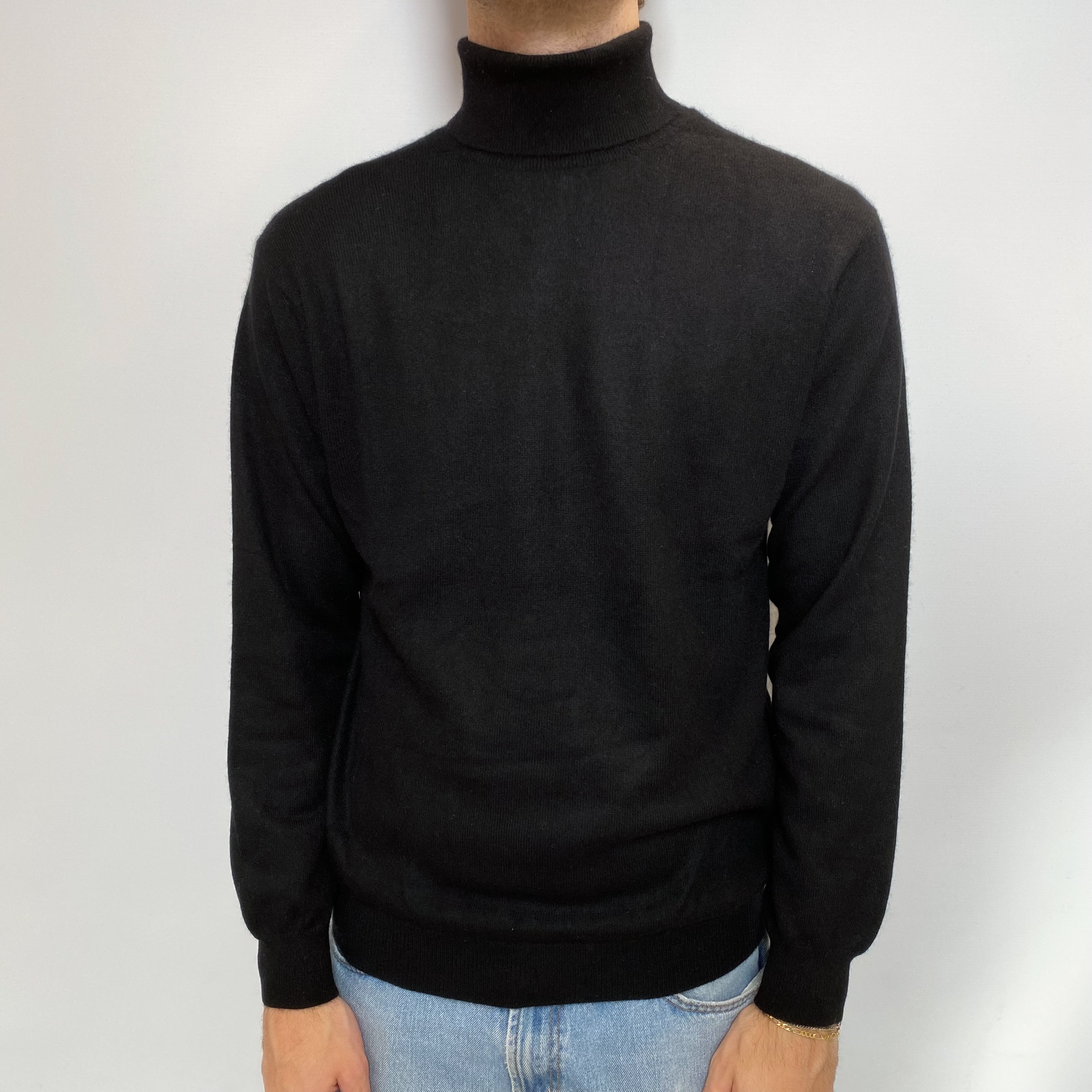 Men's Black Cashmere Polo Neck Jumper Large
