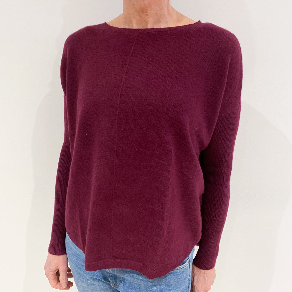 Mulberry Purple Cashmere Slouchy Crew Neck Jumper Small