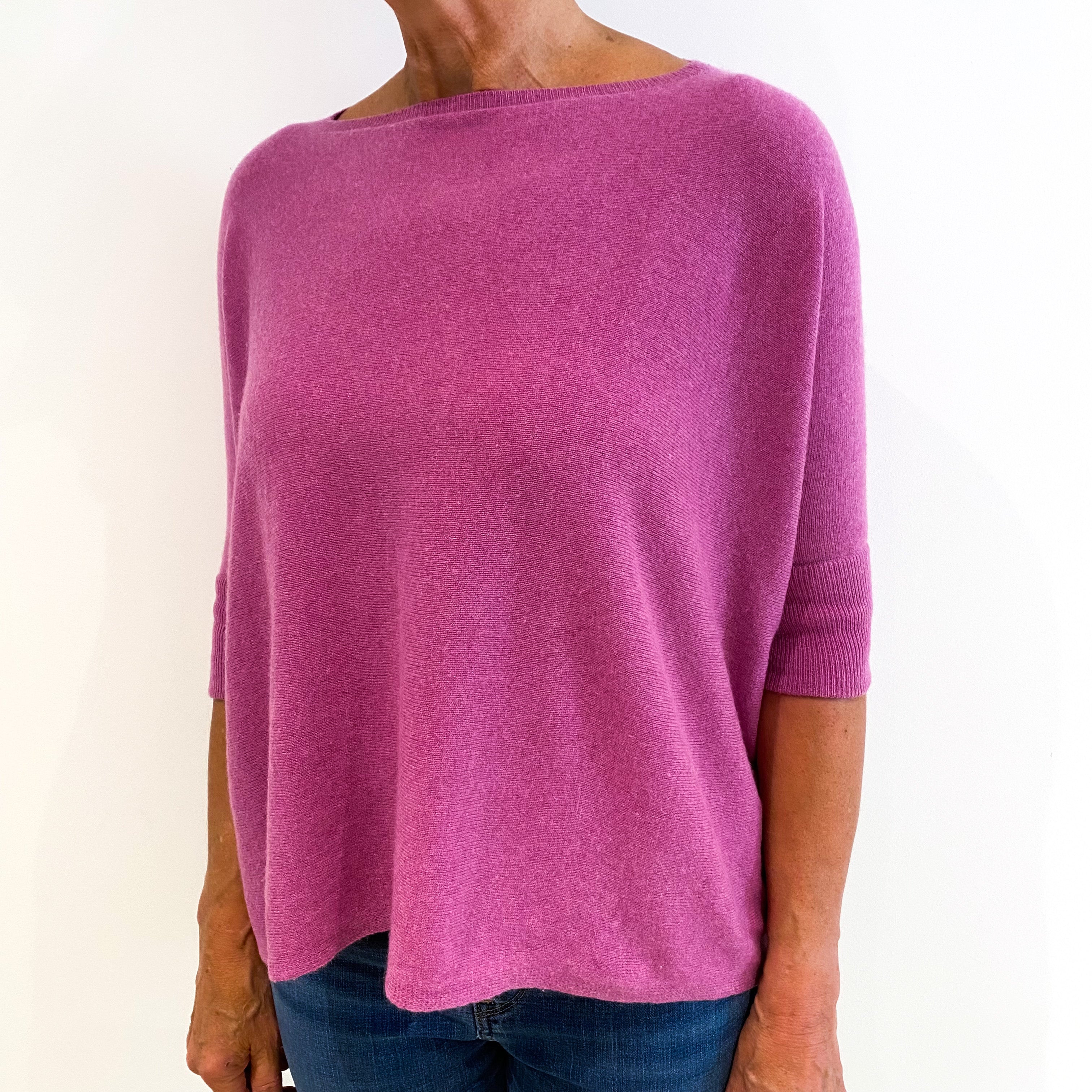 Loganberry Pink 3/4 Sleeve Cashmere Crew Neck Jumper Medium