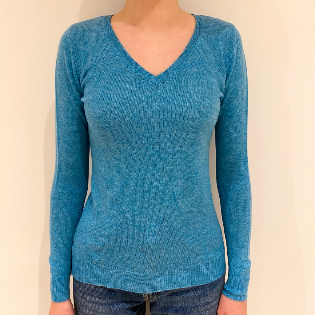 Aqua Blue Cashmere V Neck Jumper Extra Small