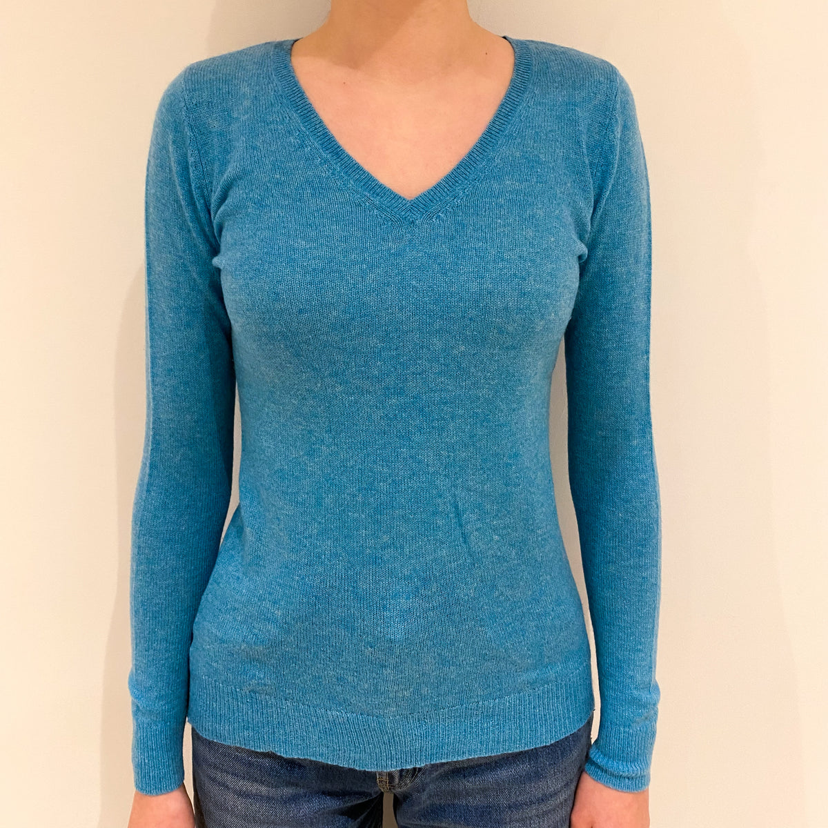 Aqua Blue Cashmere V Neck Jumper Extra Small