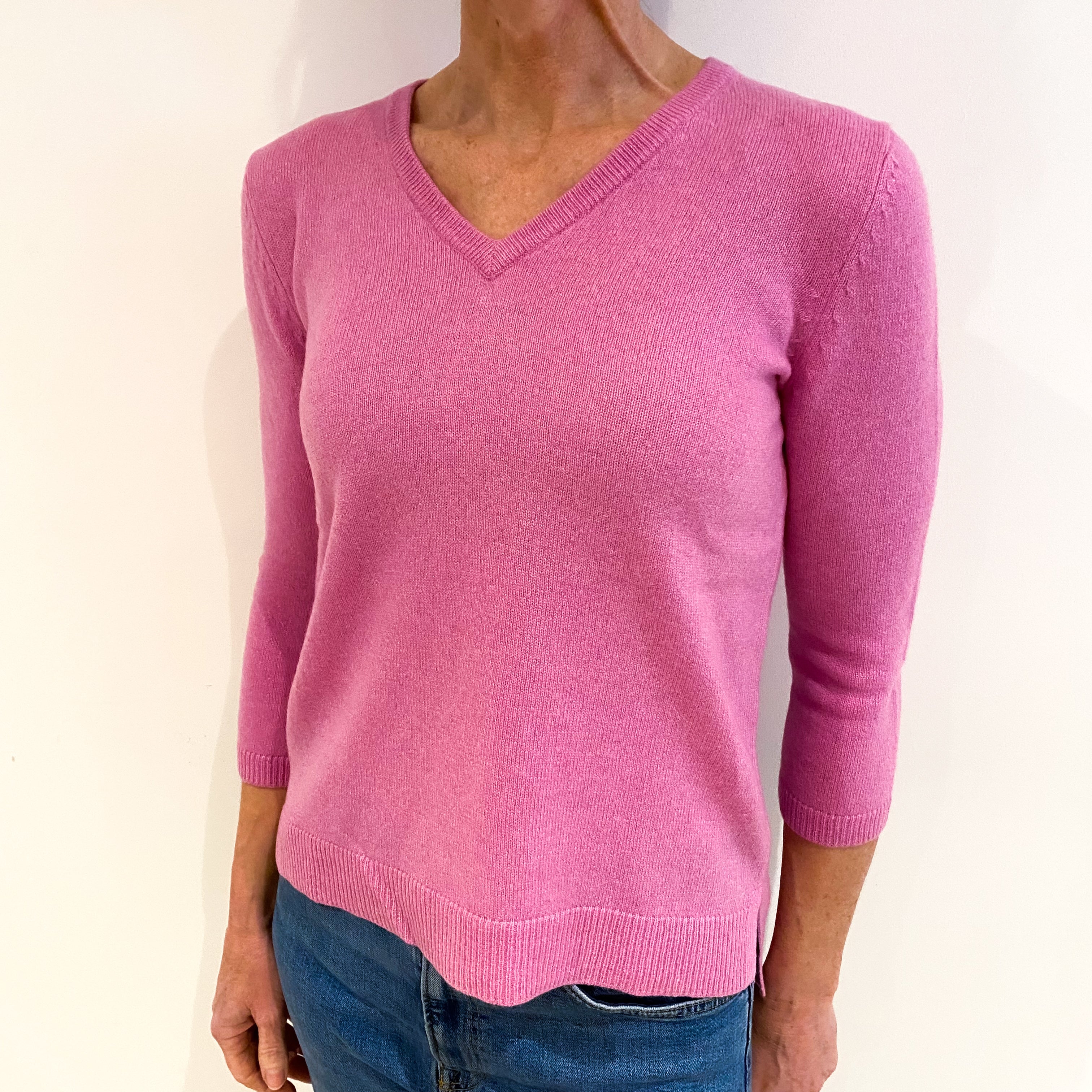 Foxglove Pink Cashmere V Neck Jumper Small
