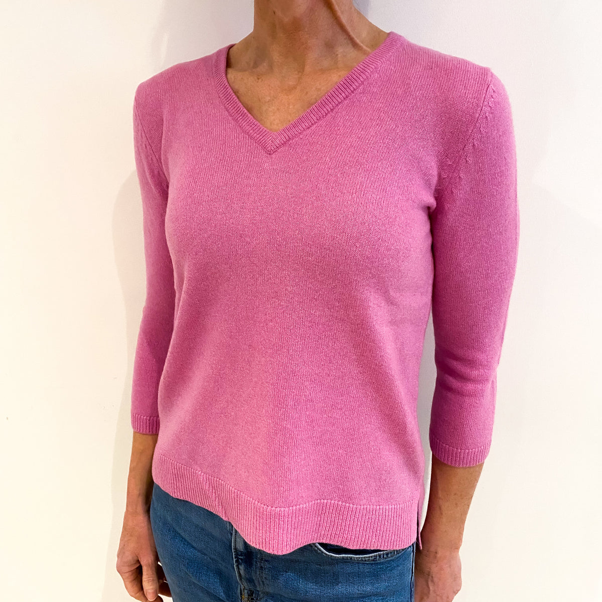 Foxglove Pink Cashmere V Neck Jumper Small