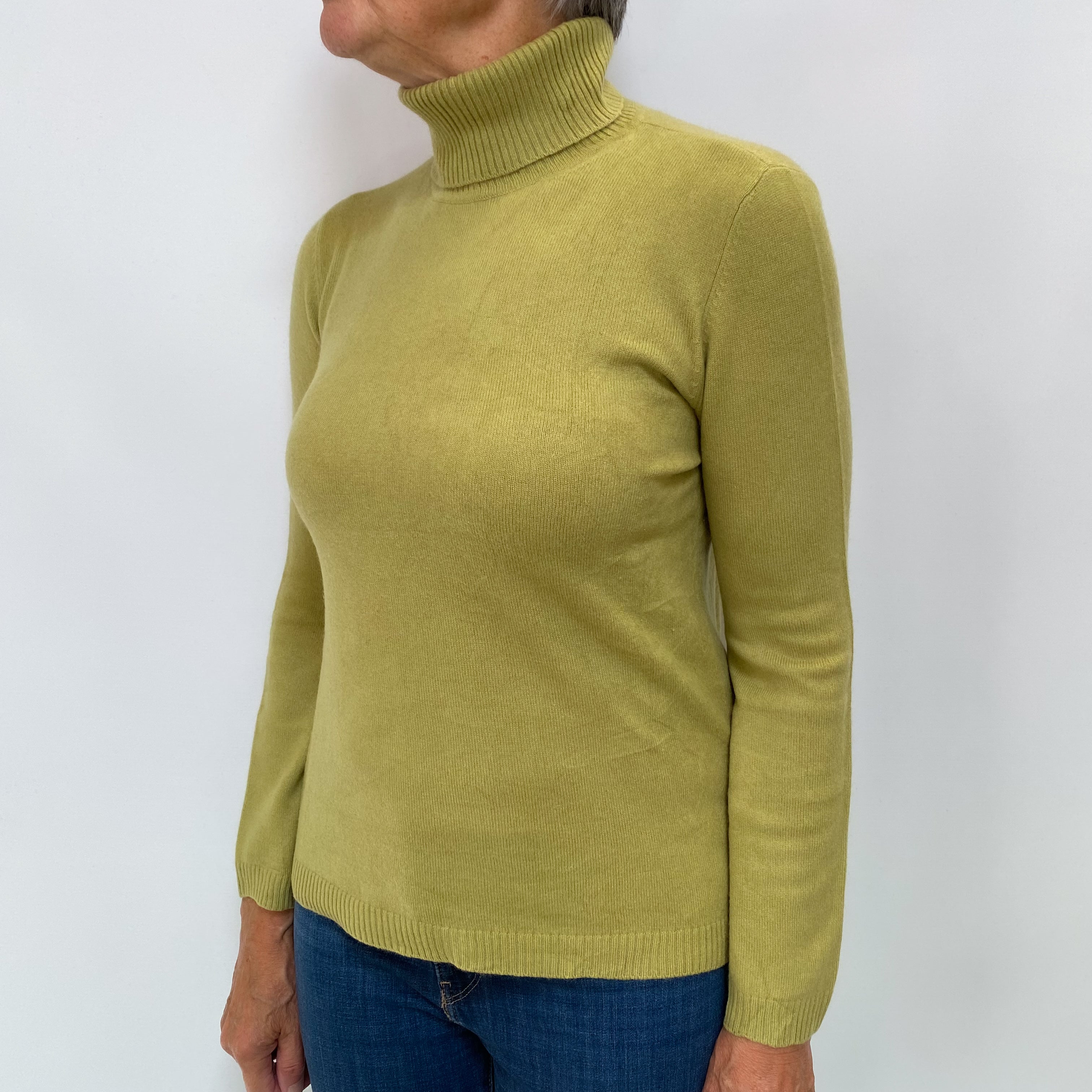 Pear Green Cashmere Polo Neck Jumper Medium