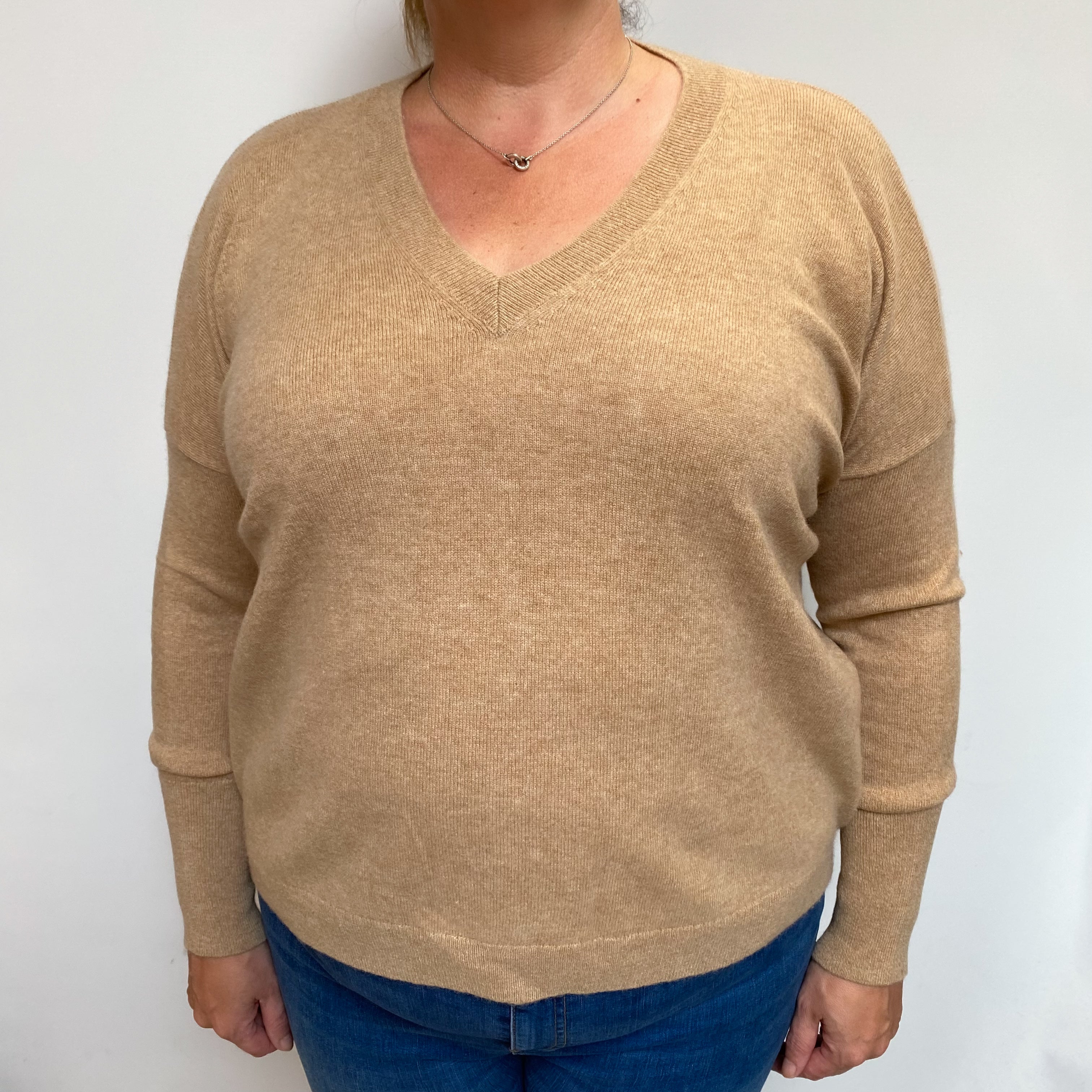 Fudge Brown Cashmere V Neck Jumper Extra Large