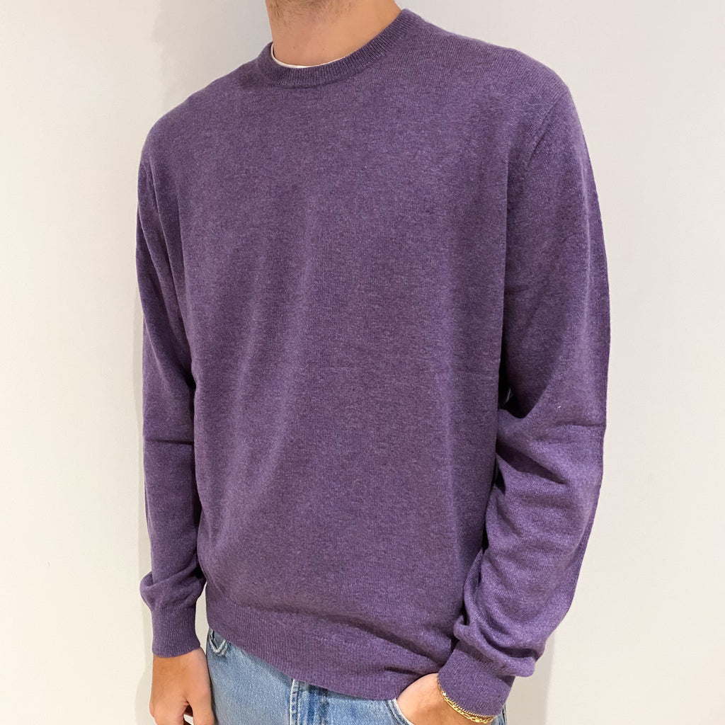 Men's Amethyst Purple Cashmere Crew Neck Jumper Large