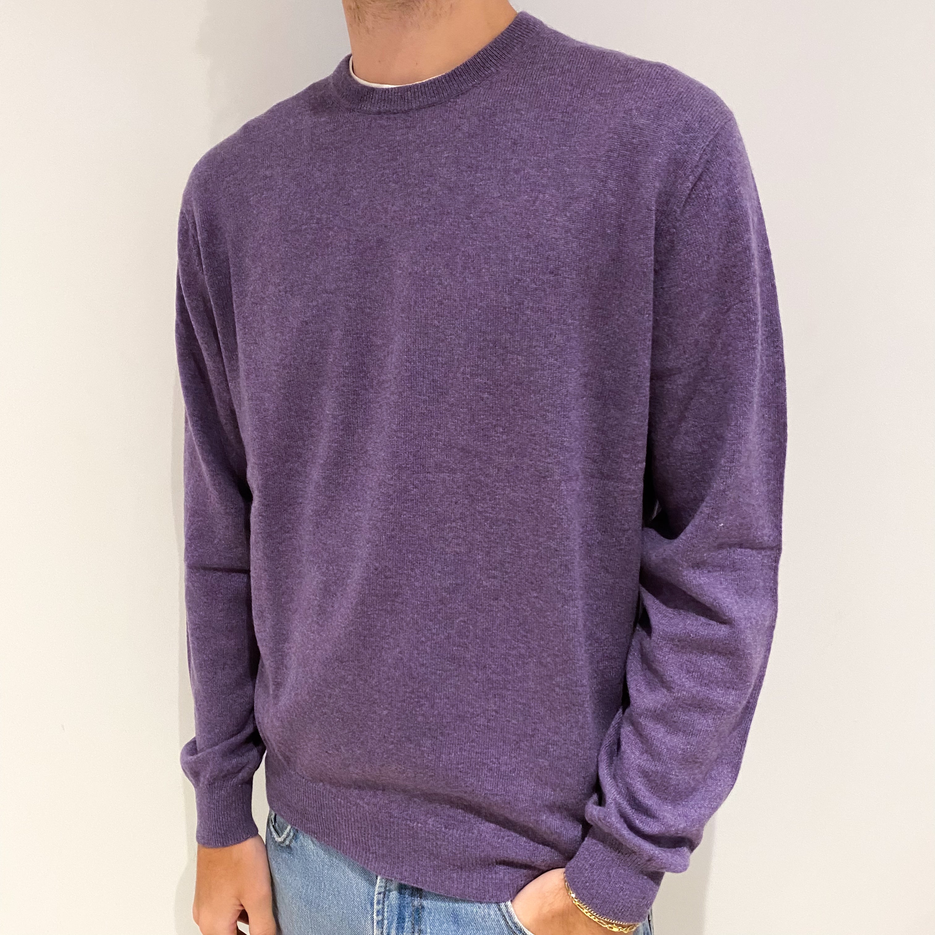 Men's Amethyst Purple Cashmere Crew Neck Jumper Large