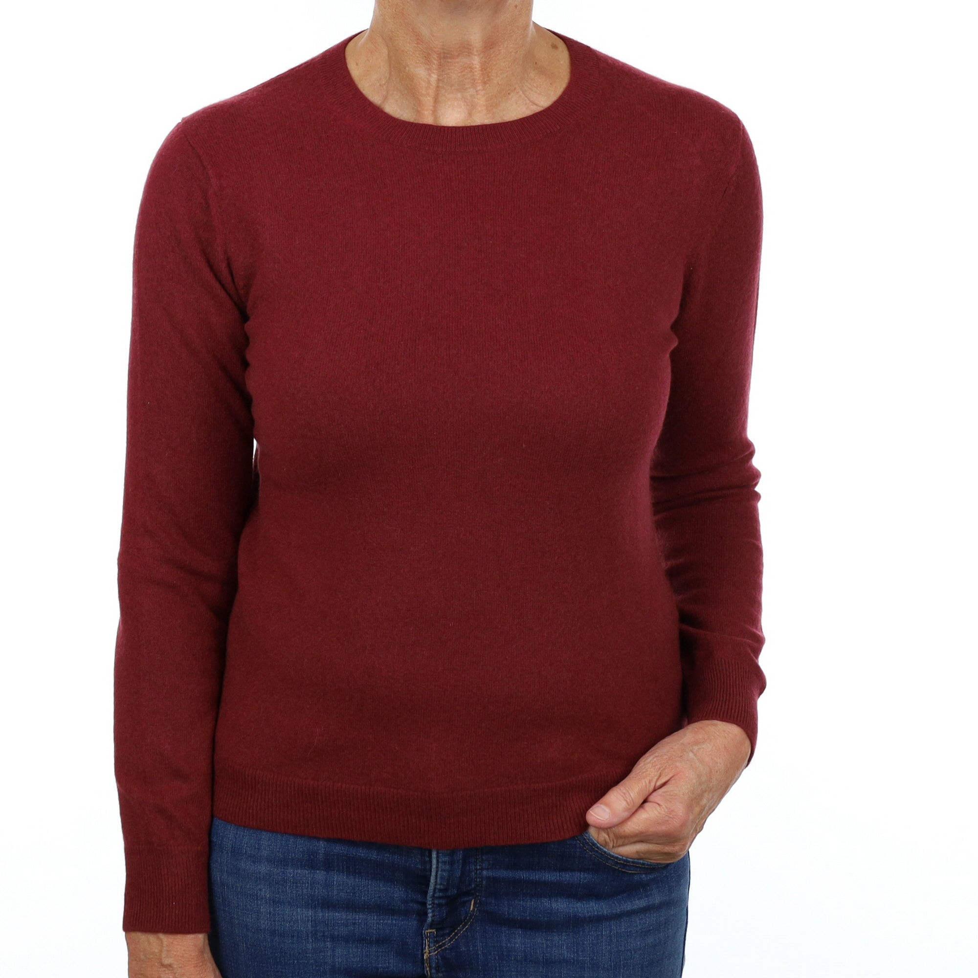 Burgundy Red Cashmere Crew Neck Jumper Medium