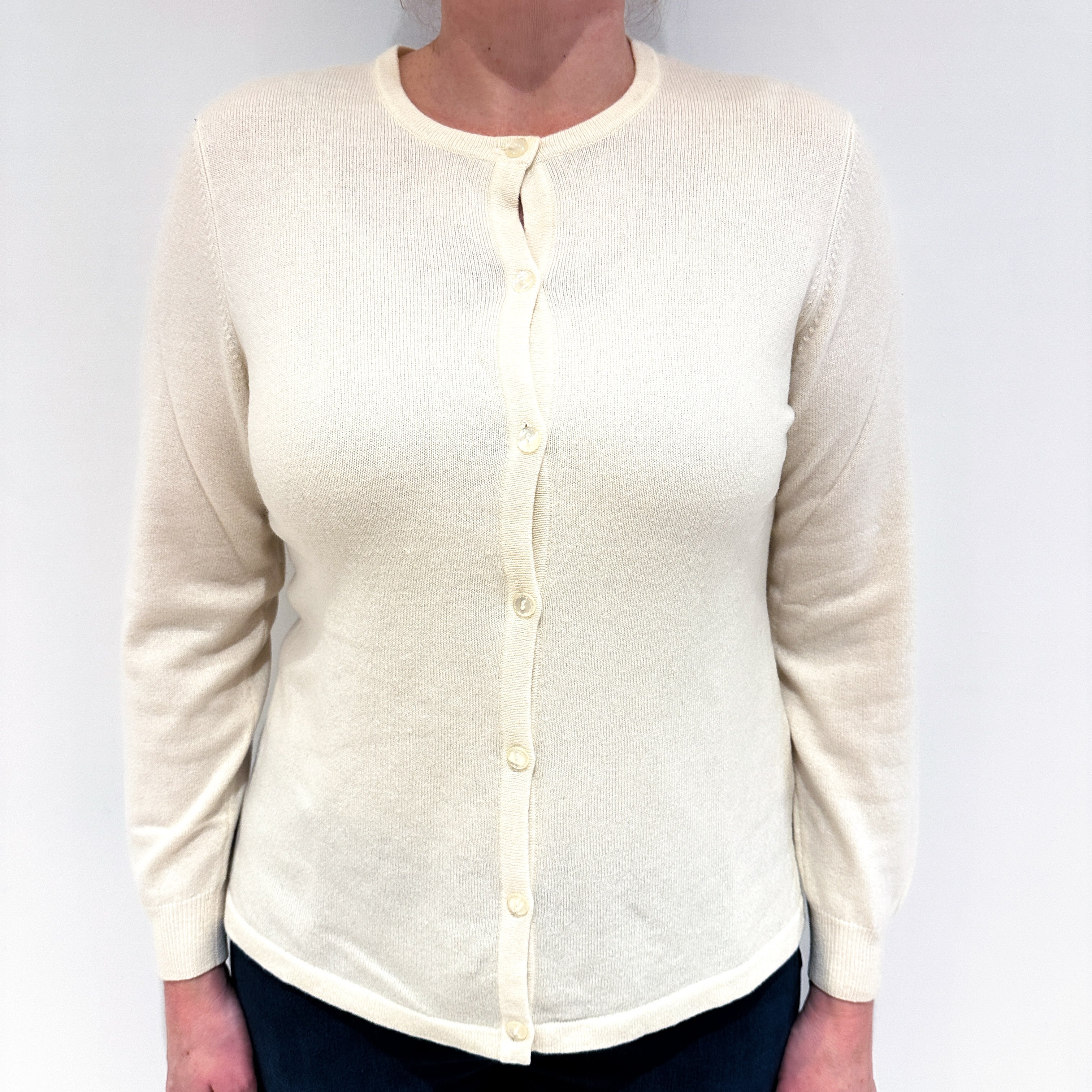 Vanilla Cream Cashmere Crew Neck Cardigan Large