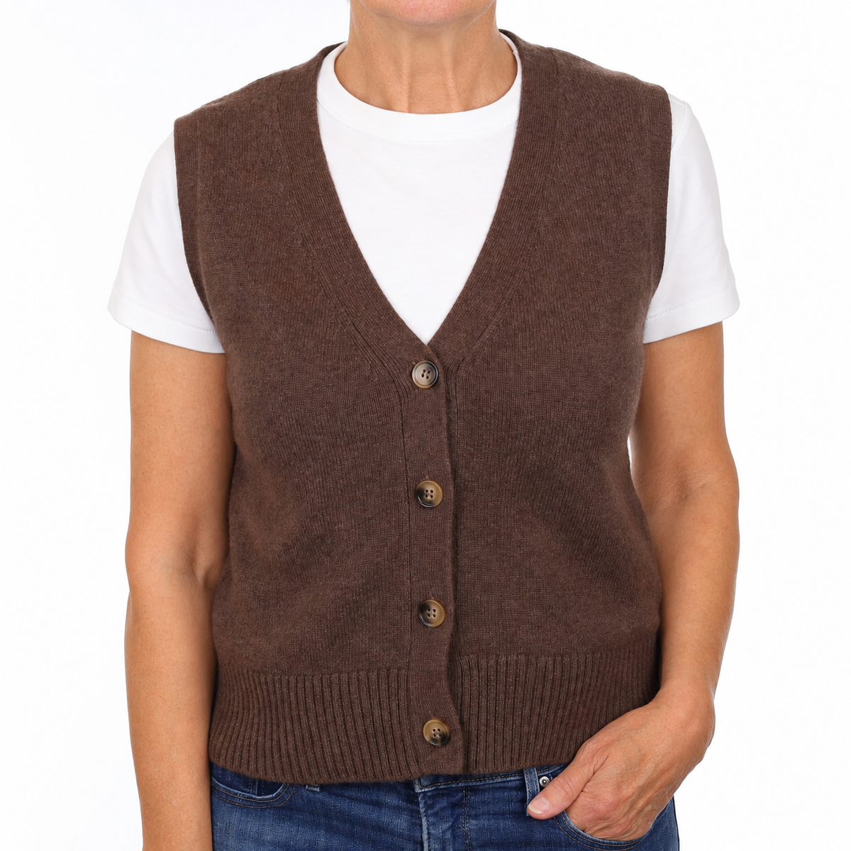 Brand New Mocha Luxury Cashmere V Neck Waistcoat Medium UK 12-14