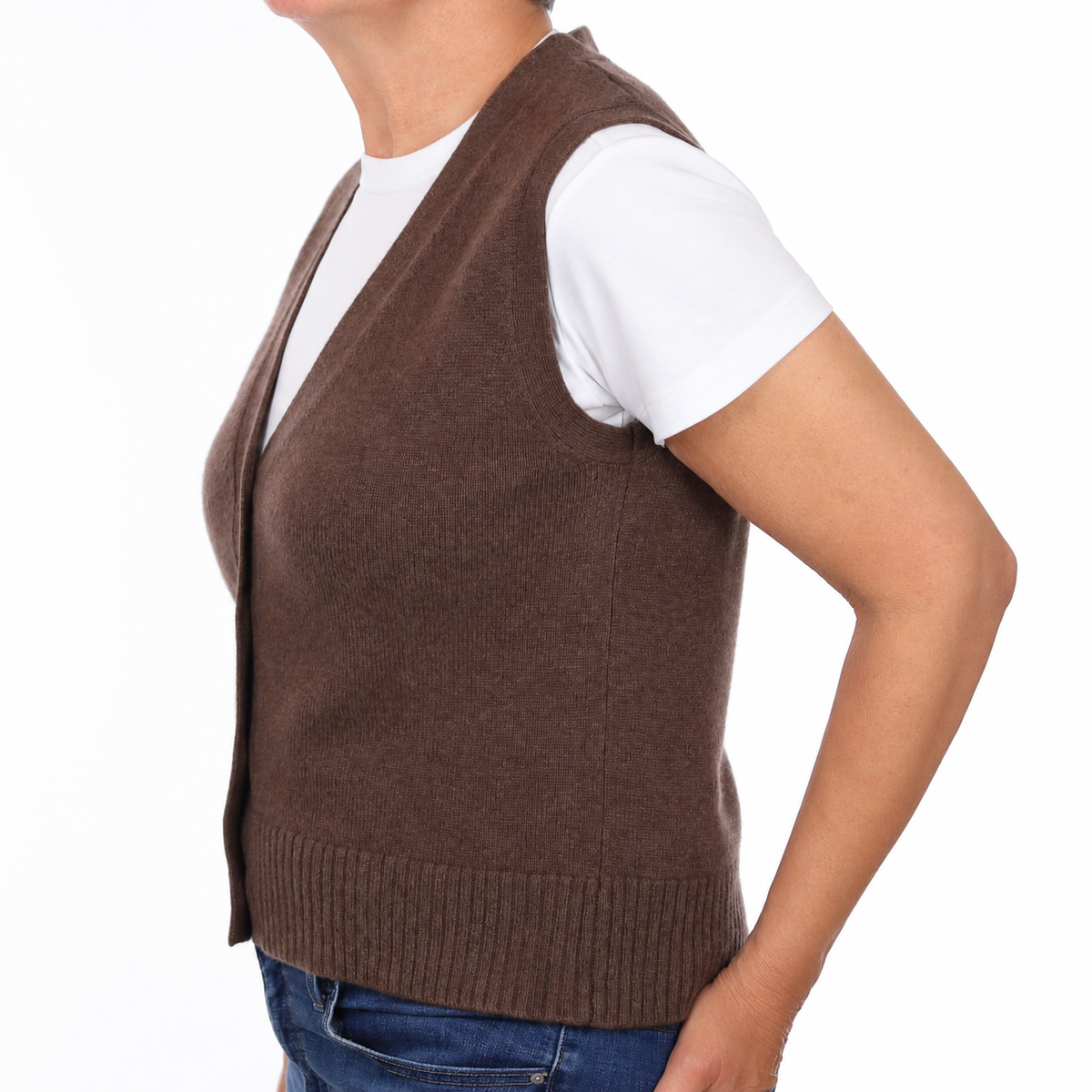 Brand New Mocha Luxury Cashmere V Neck Waistcoat Medium UK 12-14