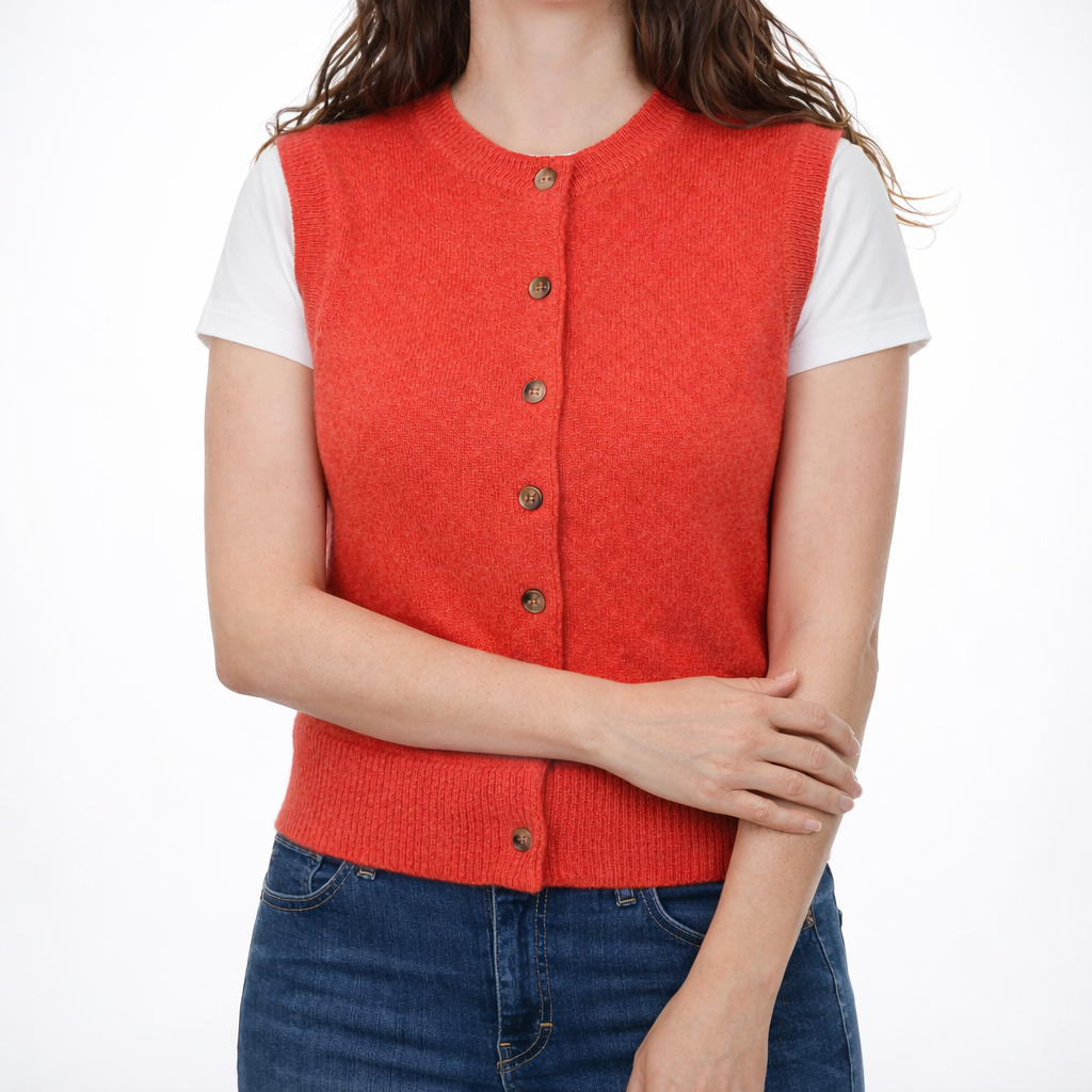 Brand New Watermelon Orange Luxury Cashmere Crew Neck Waistcoat Small UK 8-10