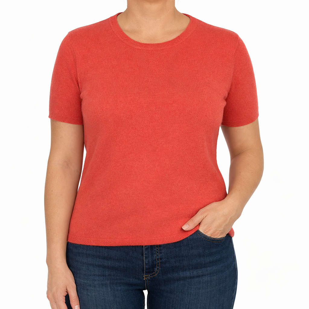 Brand New Watermelon Orange Cashmere Crew Neck T-Shirt Medium UK 12-14