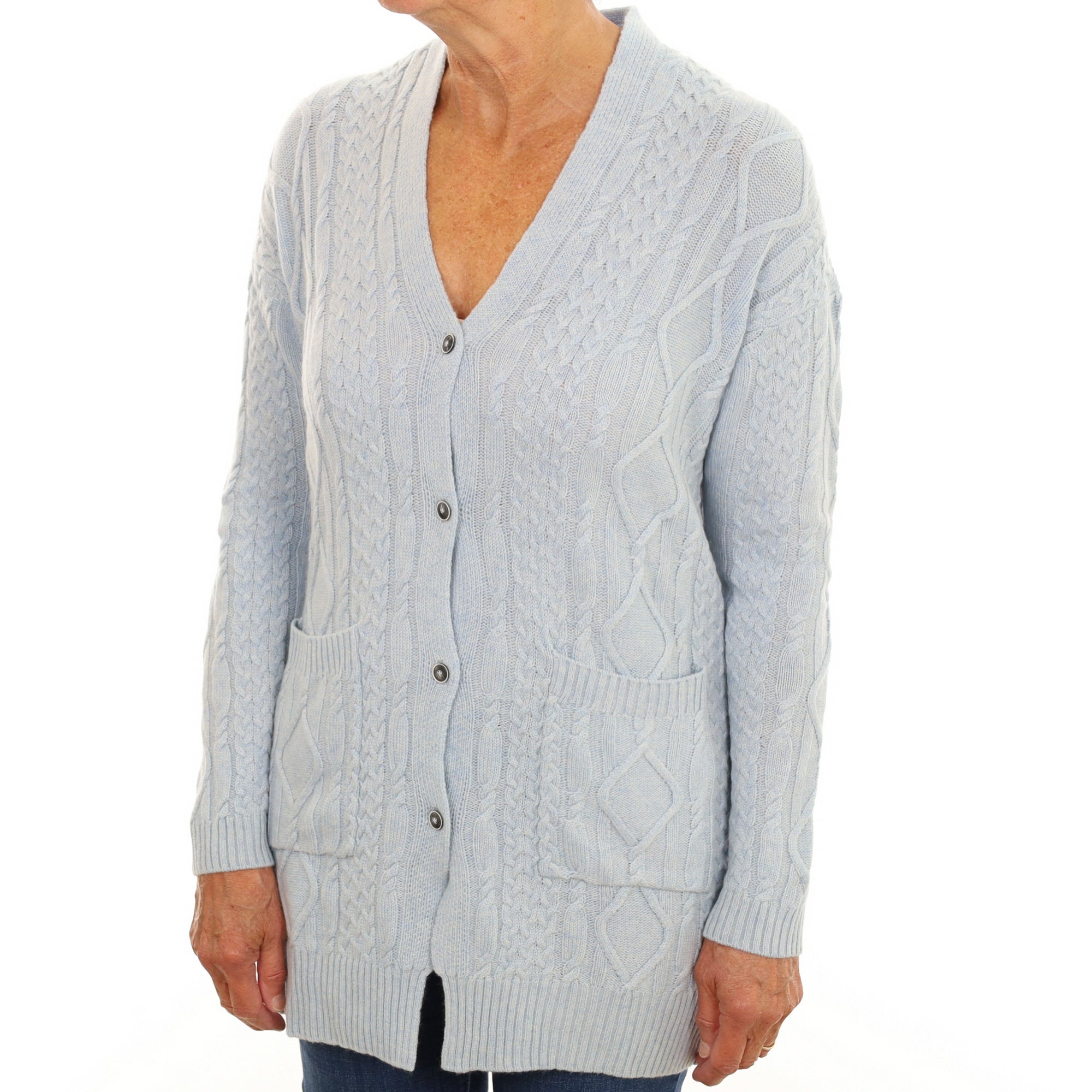 Powder Blue Cashmere V Neck Longline Cardigan Medium