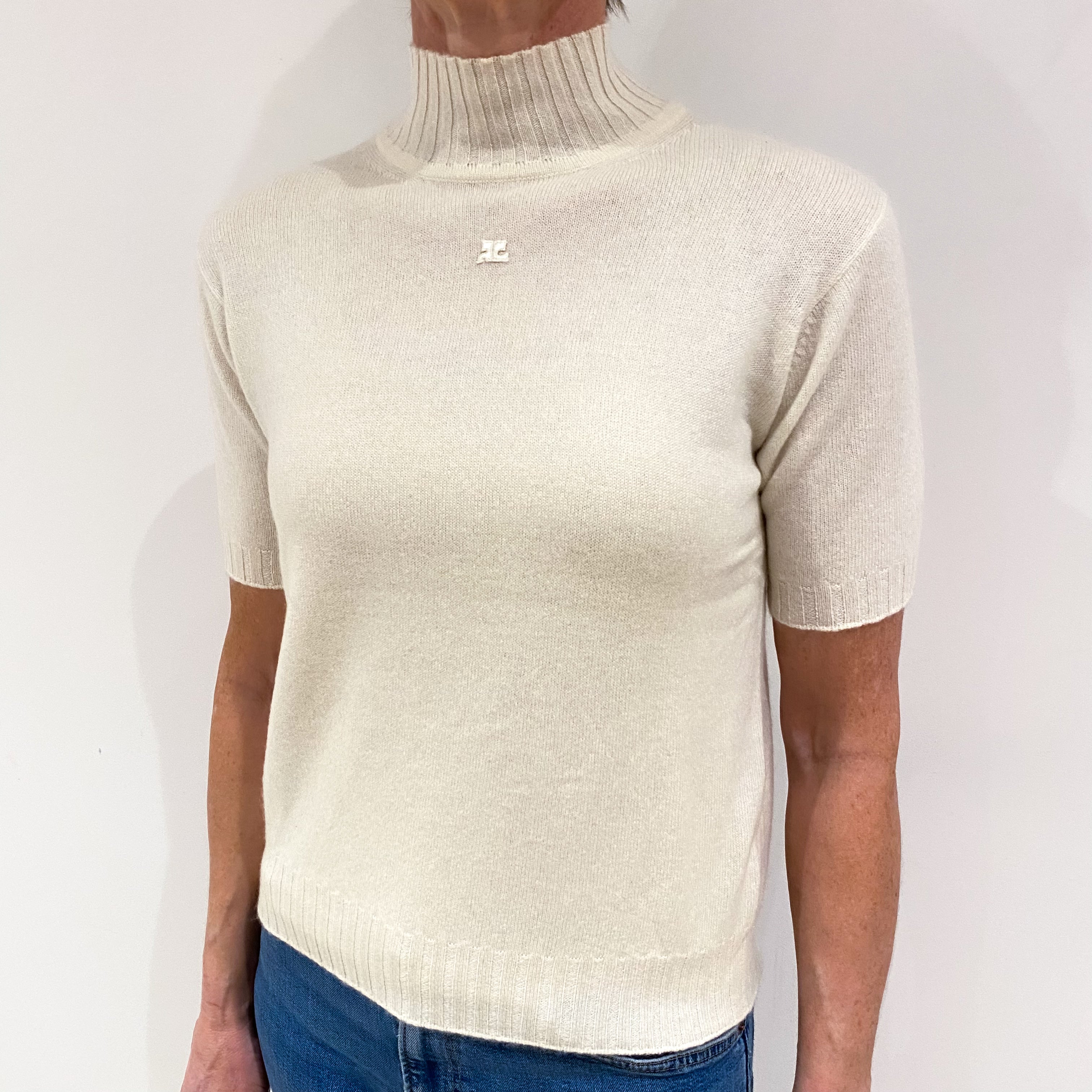 Cream Cashmere Short Sleeved Turtle Neck Jumper Small