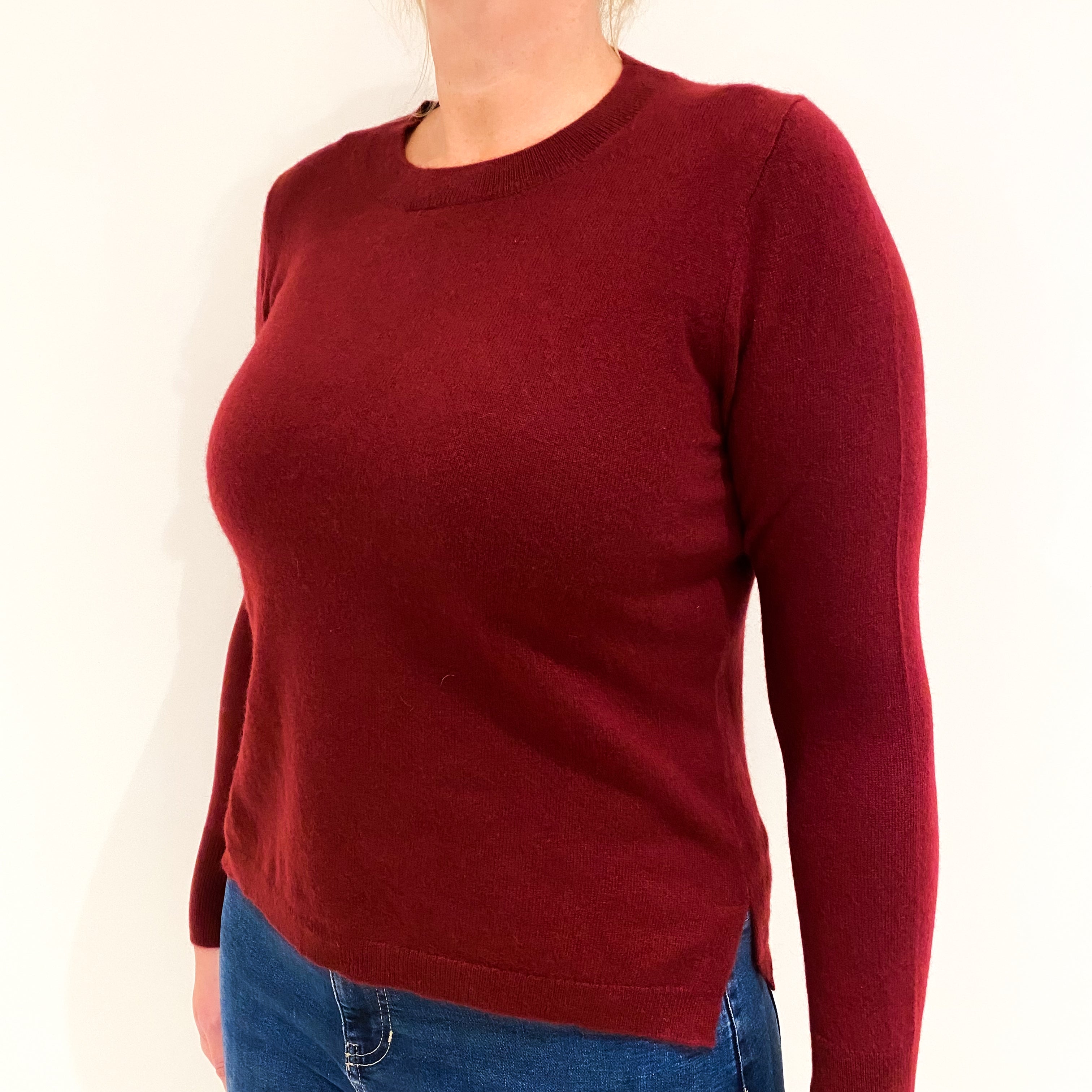 Burgundy Red Cashmere Crew Neck Jumper Large