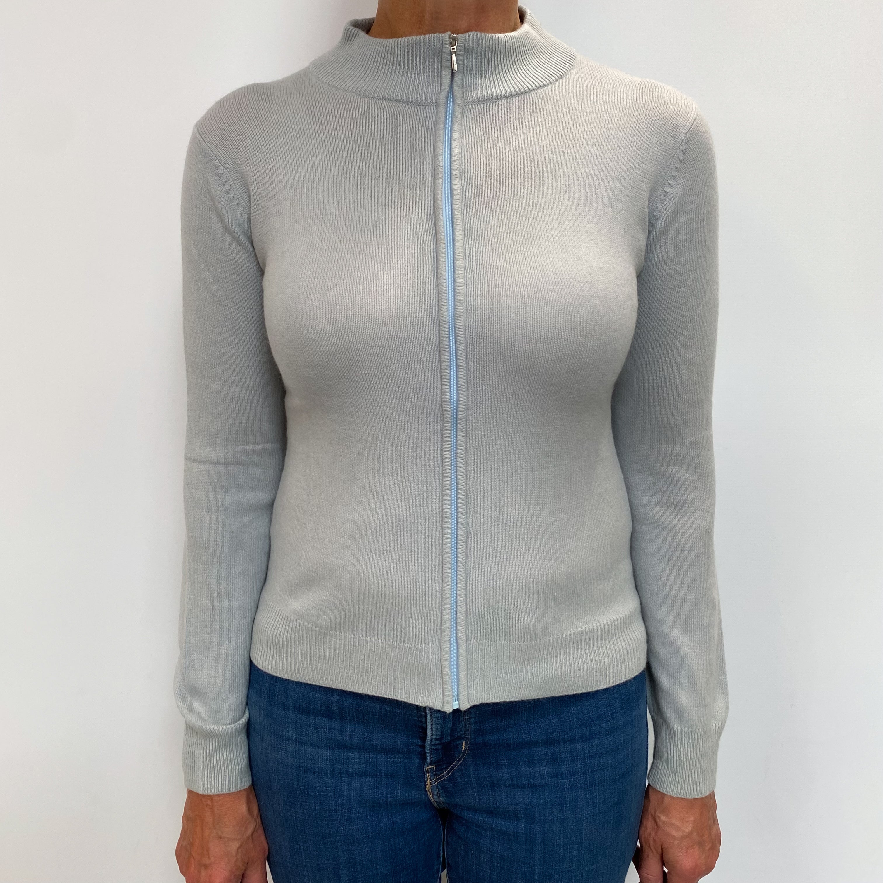 Baby Blue Cashmere Turtle Neck Zip Up Cardigan Medium