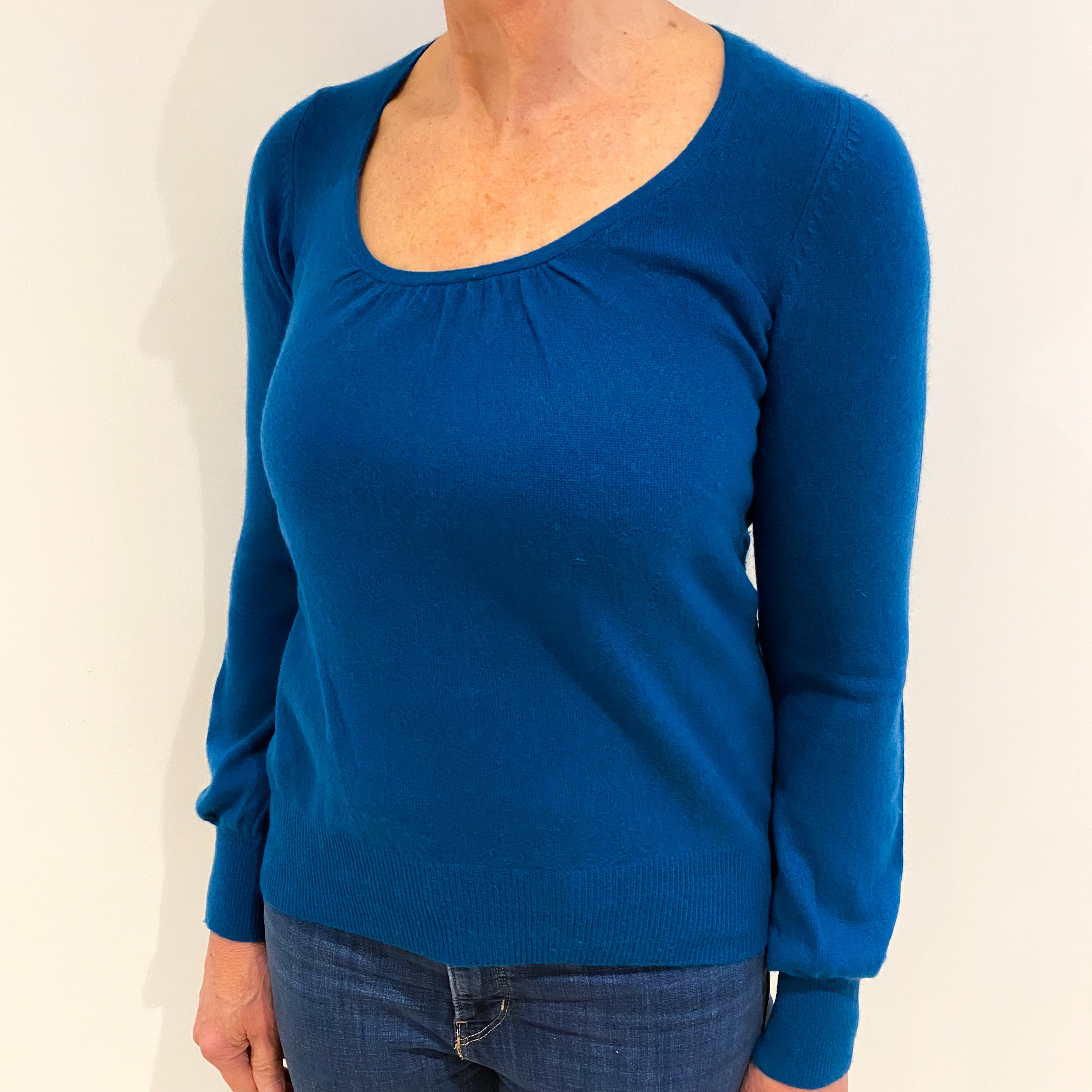 Teal Blue Cashmere Scoop Neck Jumper Medium