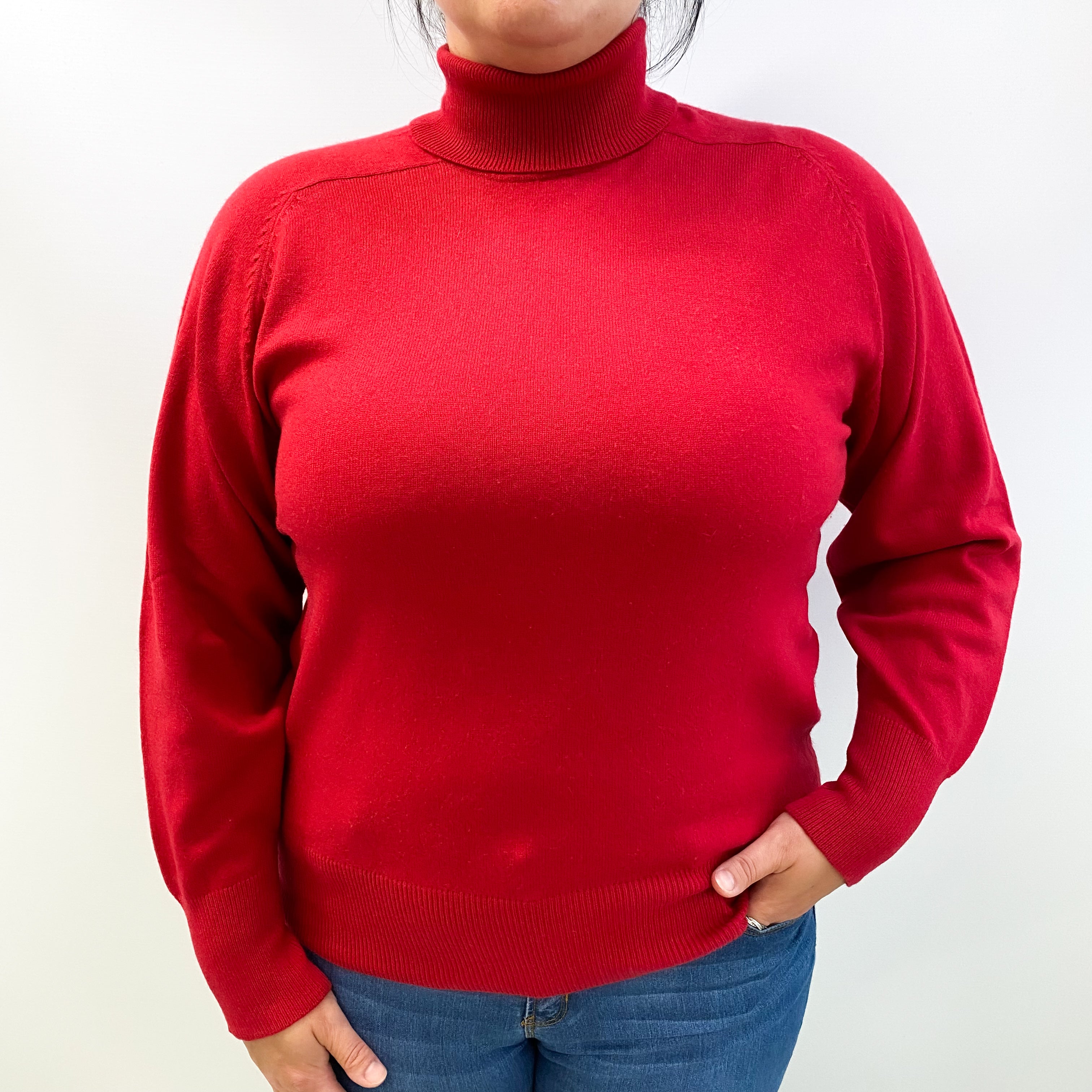 Post Box Red Cashmere Polo Neck Jumper Large