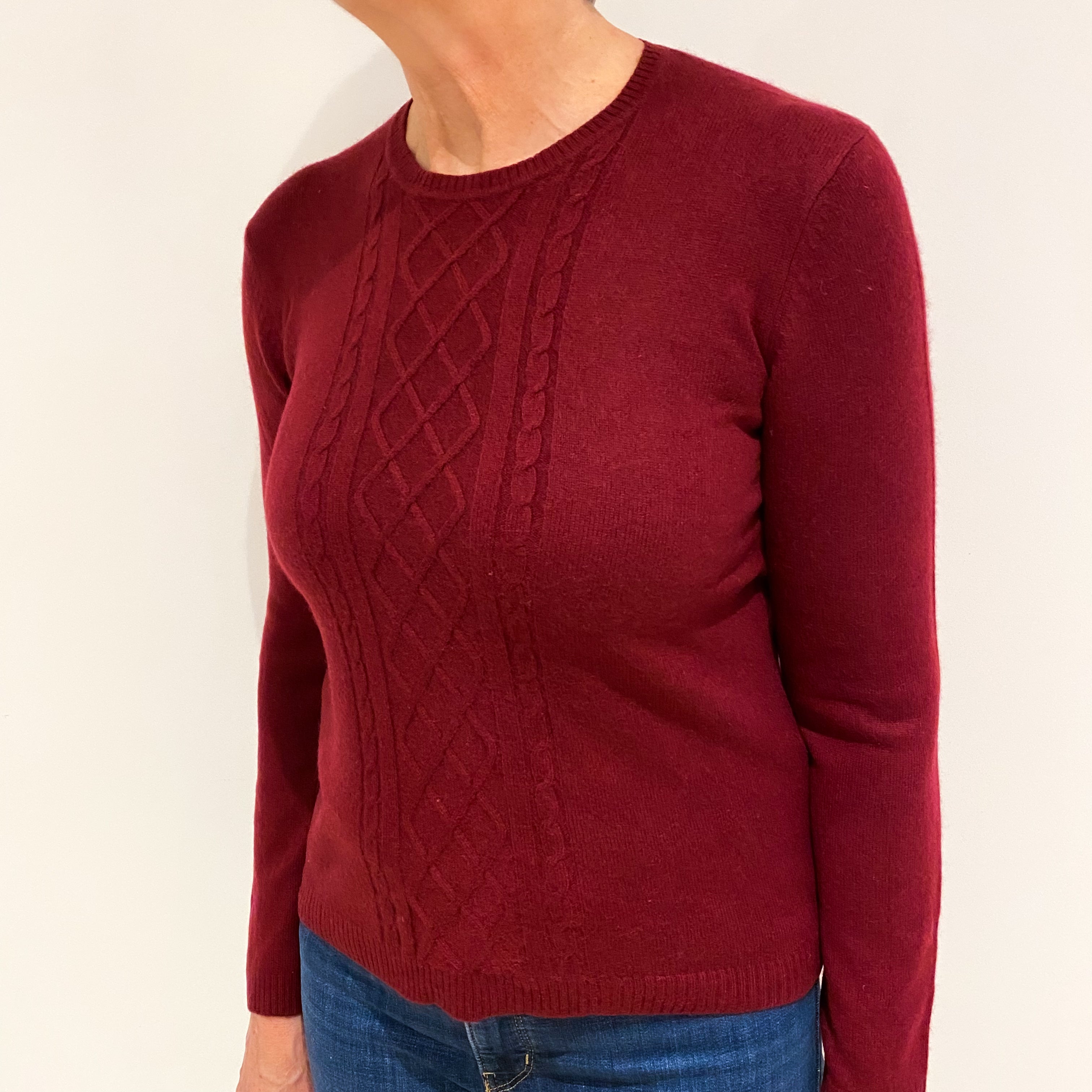 Burgundy Red Cashmere Crew Neck Jumper Medium