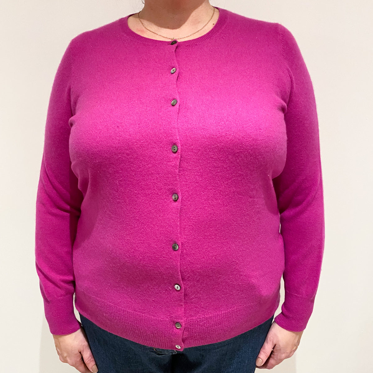 Magenta Pink Cashmere Crew Cardigan Extra Large