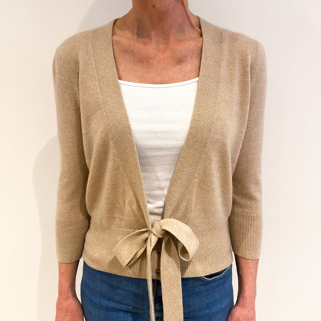 Biscuit Beige Cashmere V Neck Tie Waist Cardigan Small