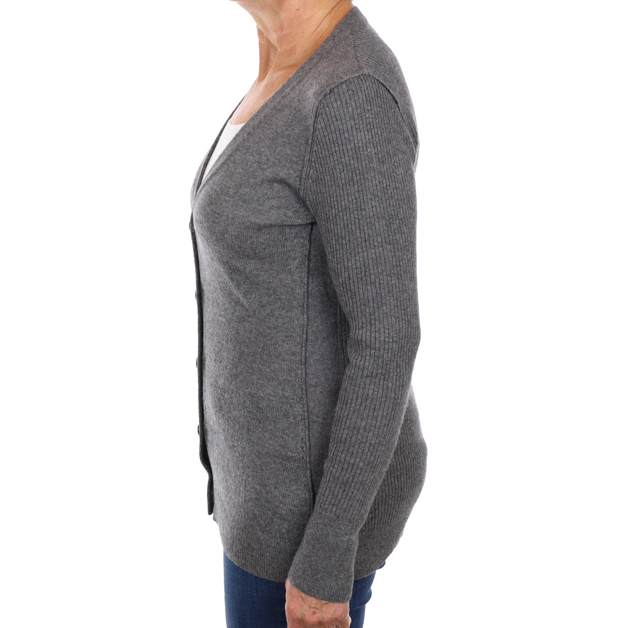 Slate Grey Cashmere V Neck Cardigan Medium