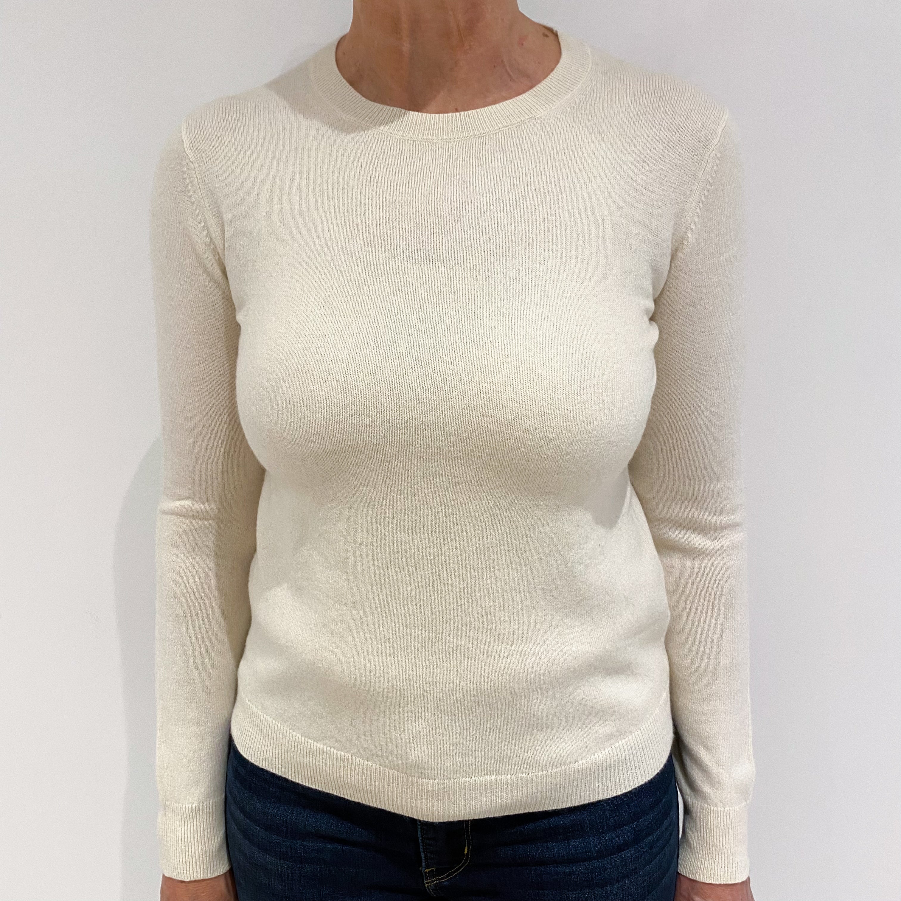 Ivory Cream Cashmere Crew Neck Jumper Medium