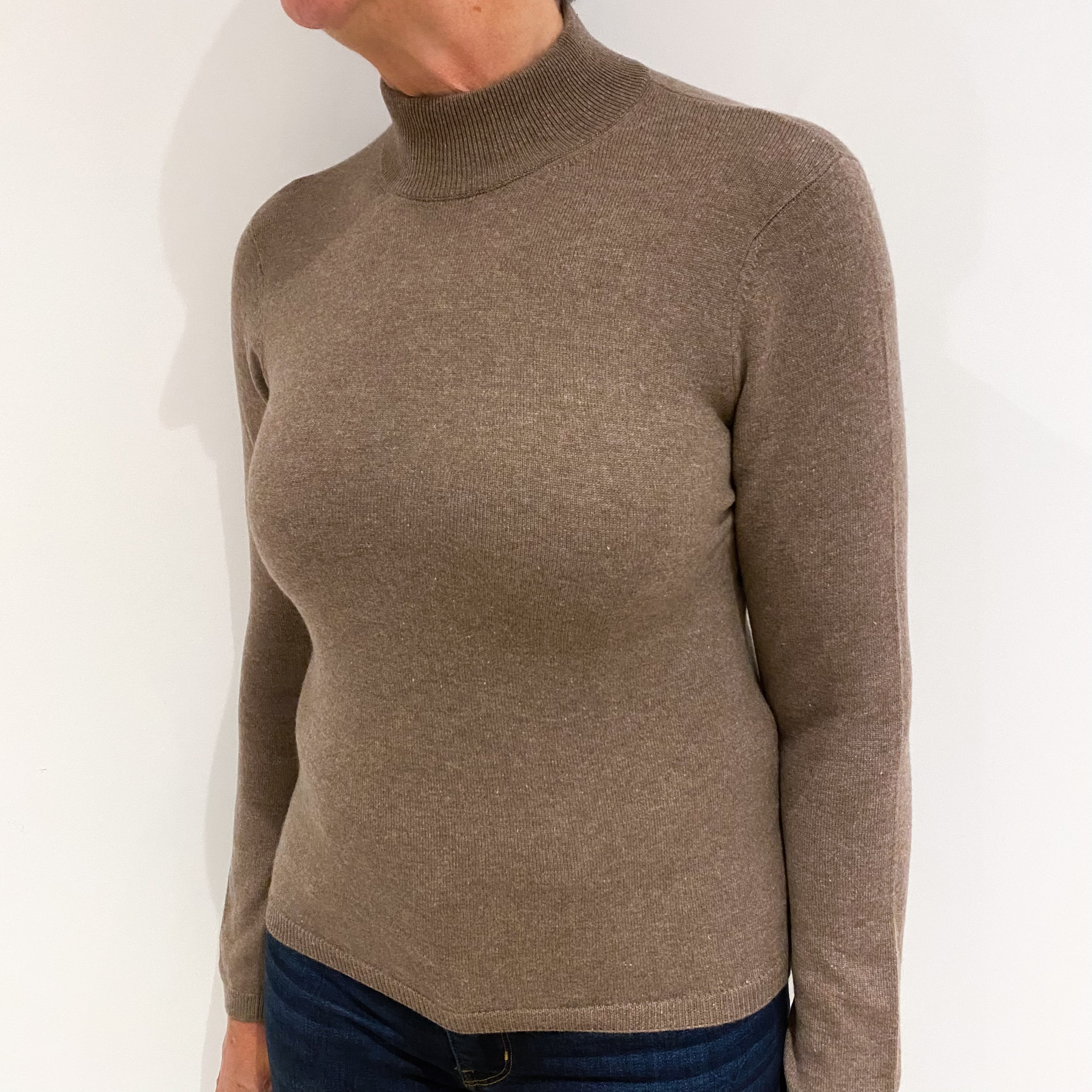Mocha Brown Cashmere Turtle Neck Jumper Medium