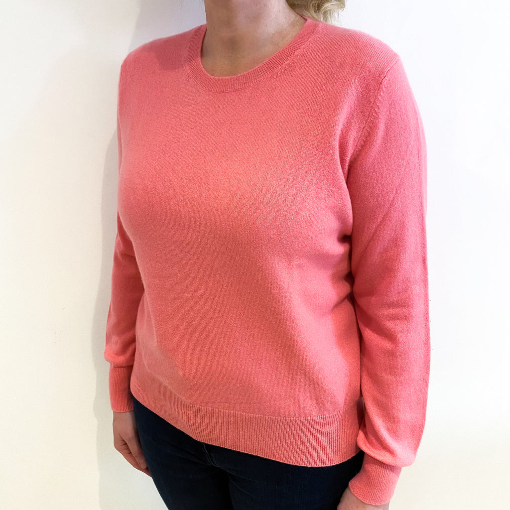Flamingo Pink Cashmere Crew Neck Jumper Large