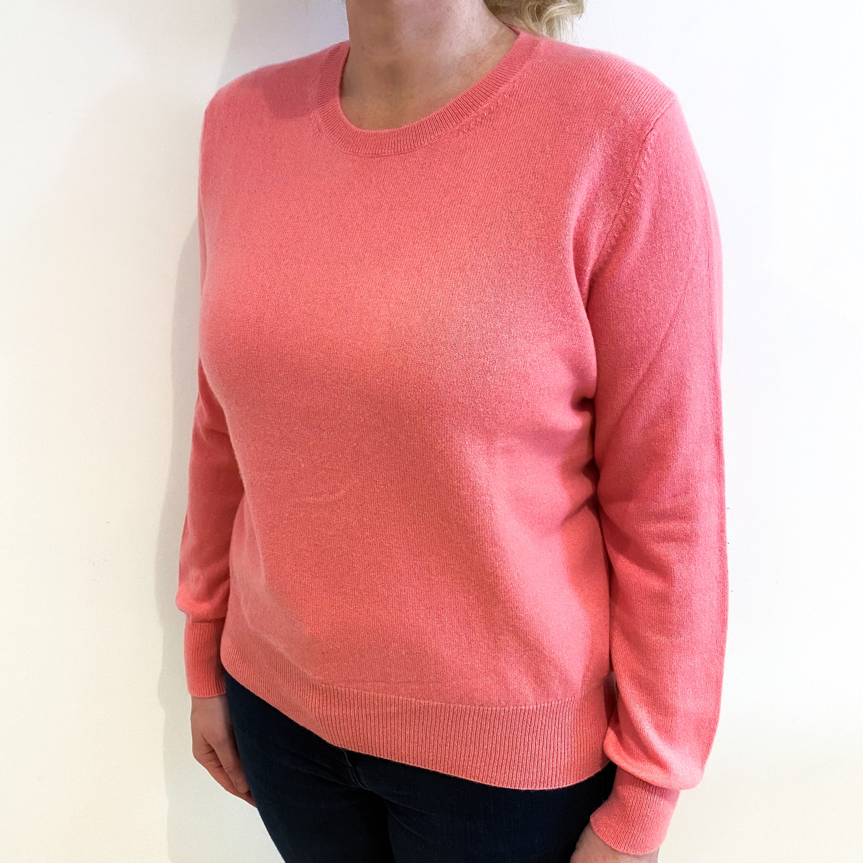 Flamingo Pink Cashmere Crew Neck Jumper Large
