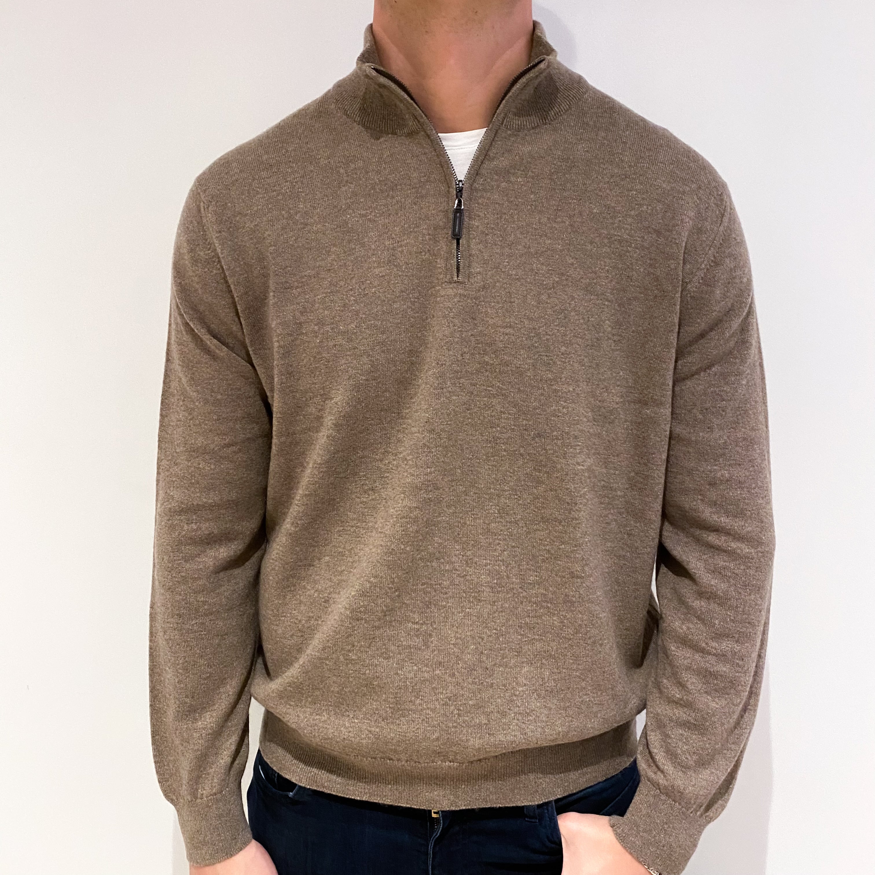 Men's Brand New Scottish Taupe Beige Cashmere Turtle Neck Jumper XL