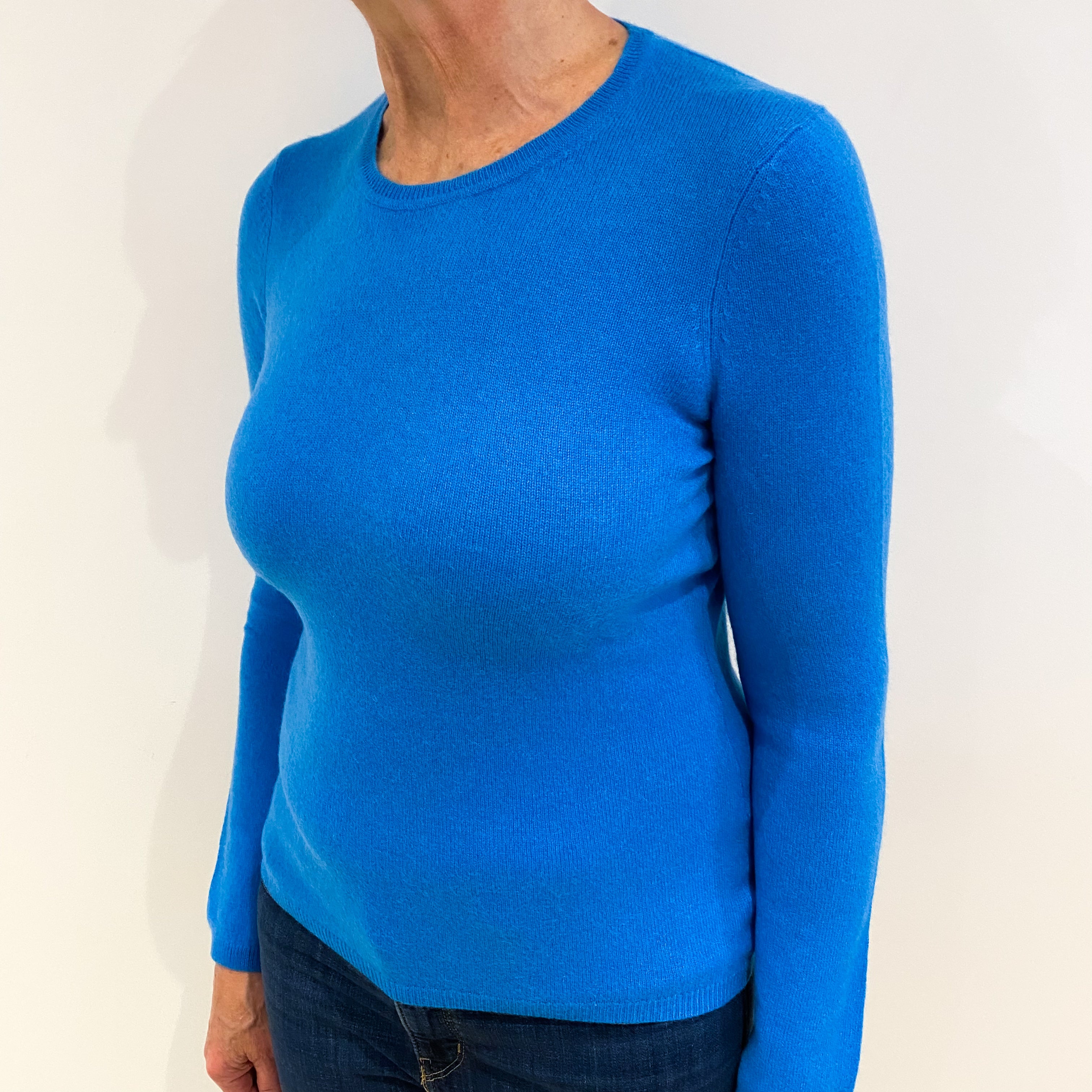 Light Peacock Blue Cashmere Crew Neck Jumper Medium