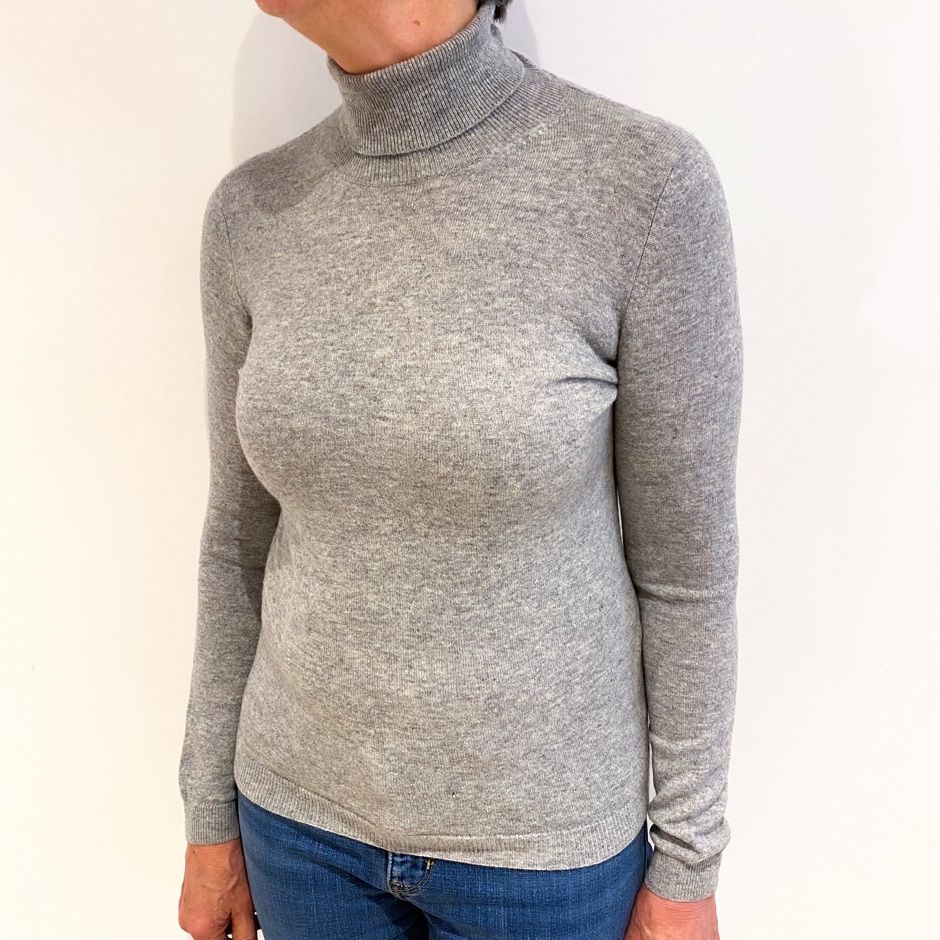 Smoke Grey Cashmere Polo Neck Jumper Medium