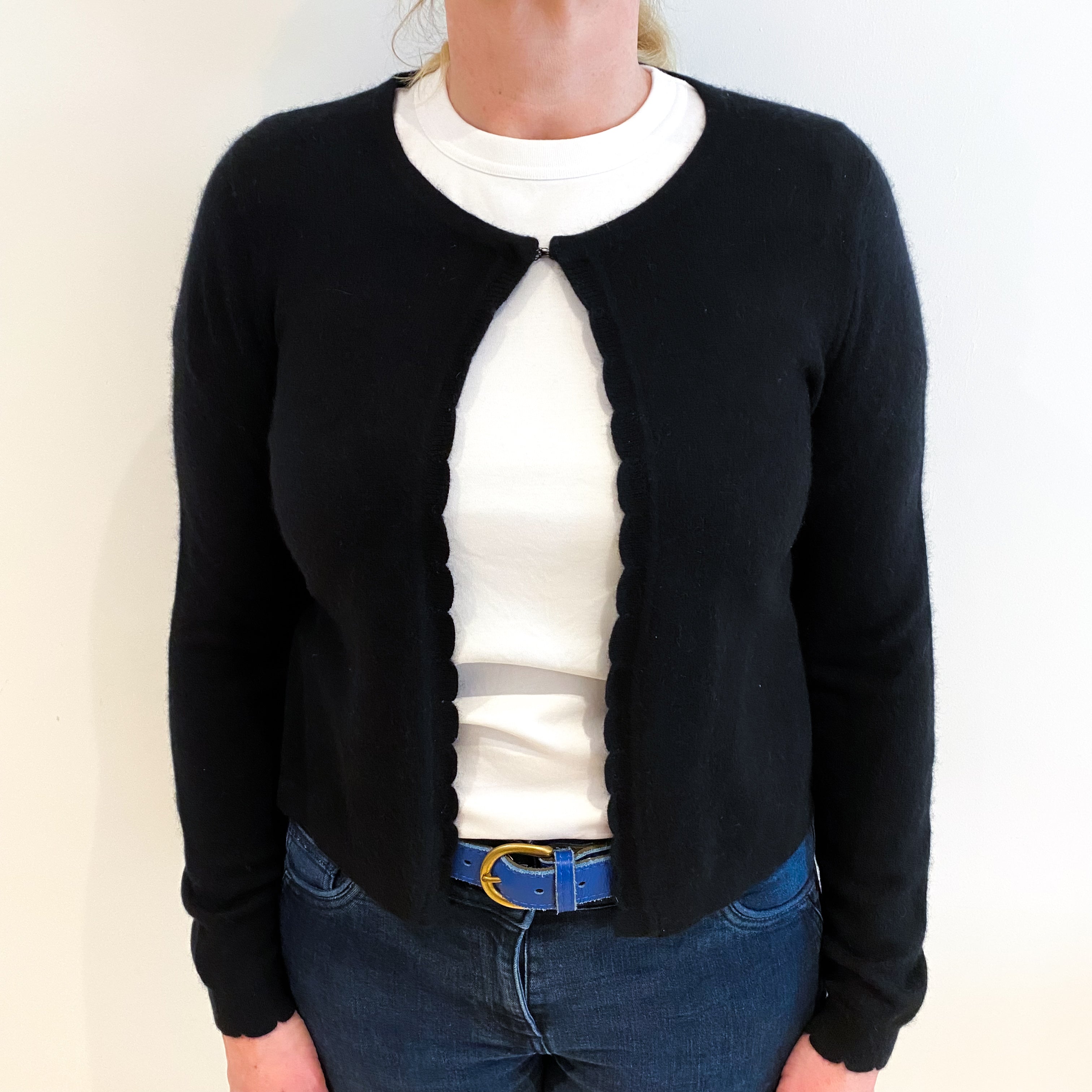 Black Cashmere Crew Neck Cardigan Large