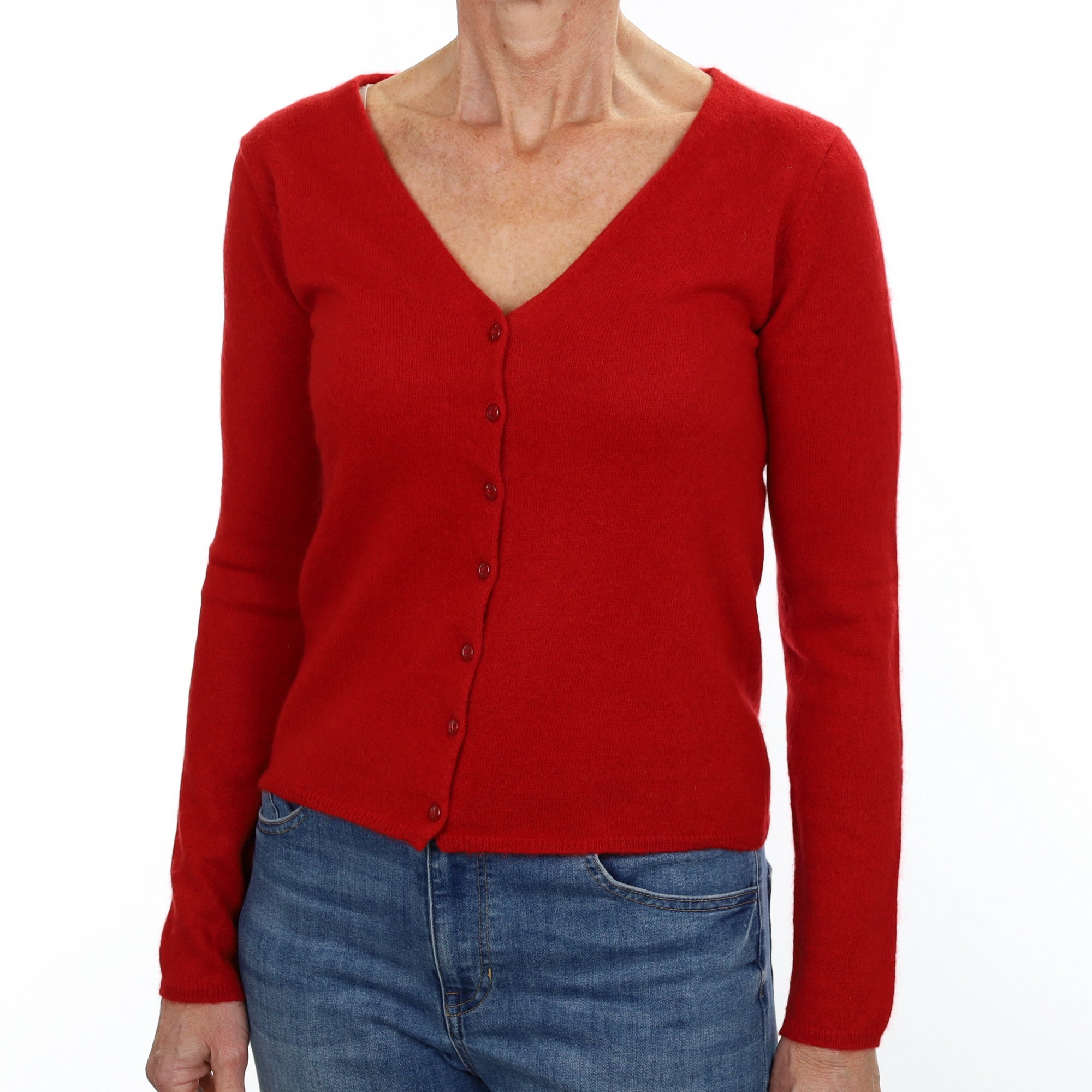 Post Box Red Cashmere V Neck Cardigan Small