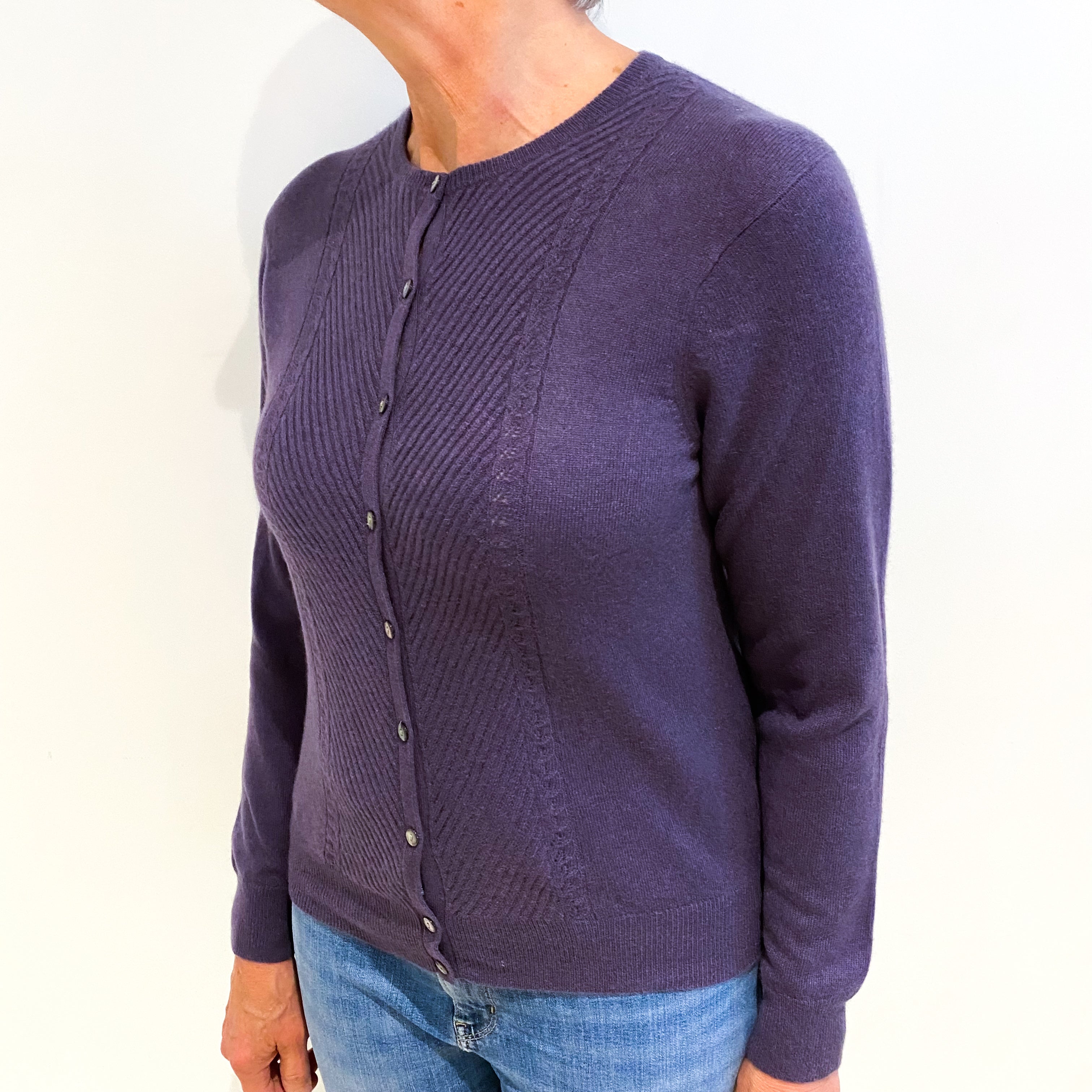 Blueberry Purple Cashmere Crew Neck Cardigan Medium