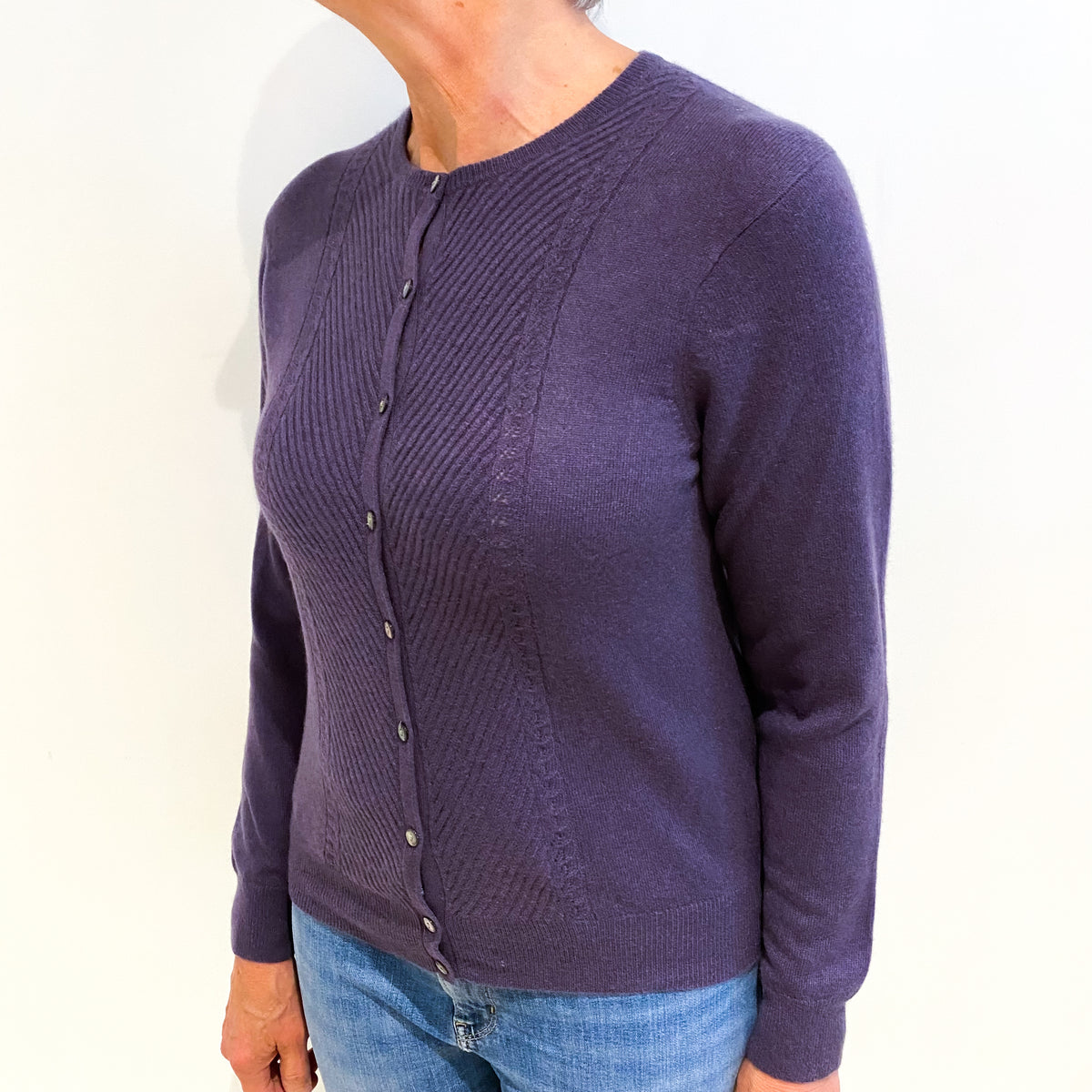 Blueberry Purple Cashmere Crew Neck Cardigan Medium