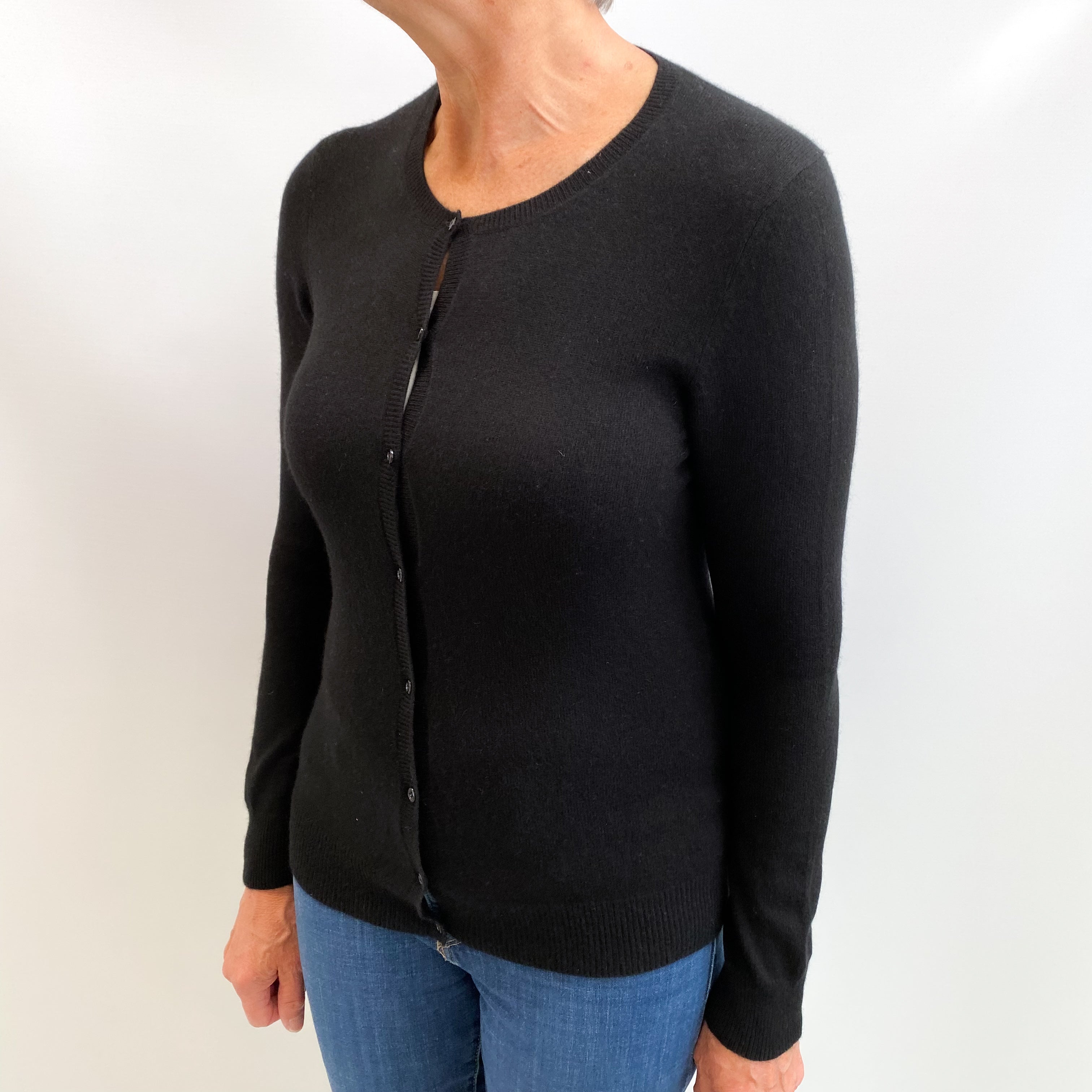 Black Cashmere Crew Neck Cardigan Medium
