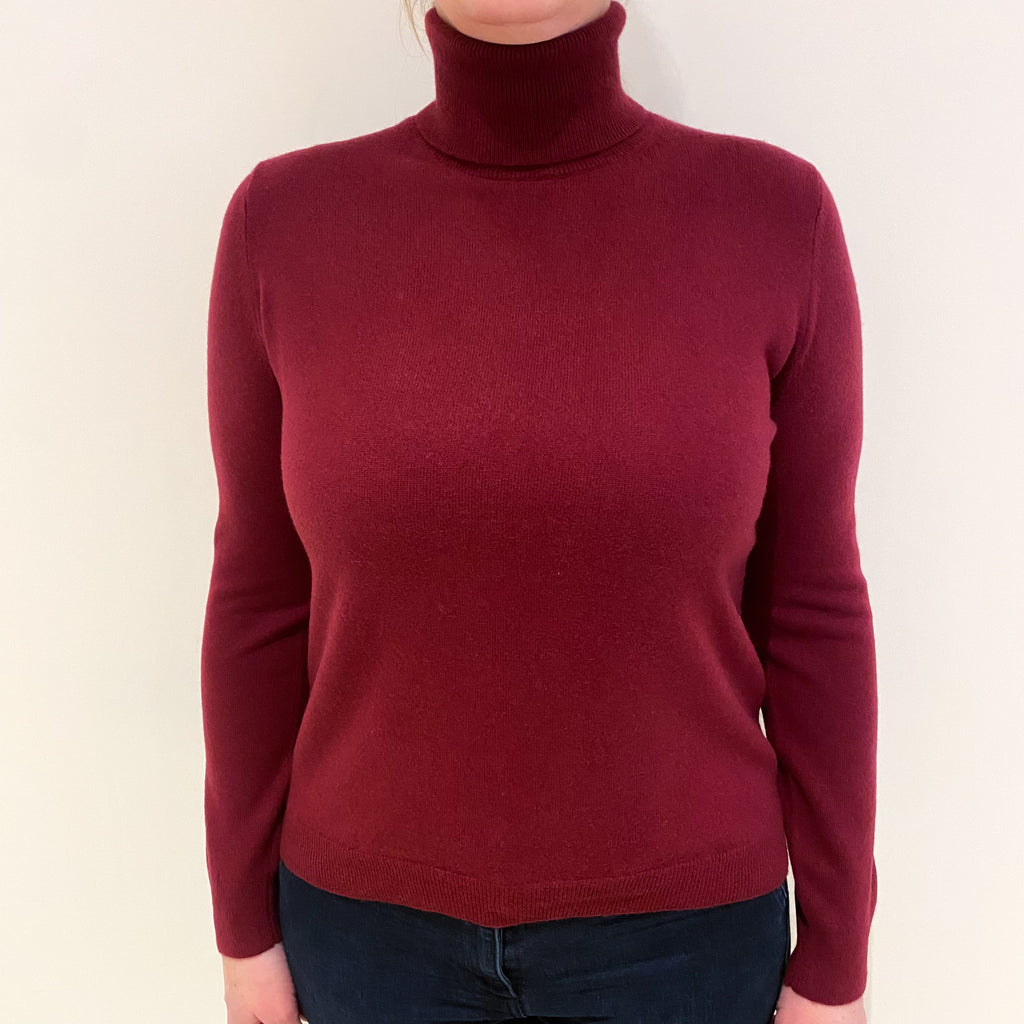 Burgundy Red Cashmere Polo Neck Jumper Large