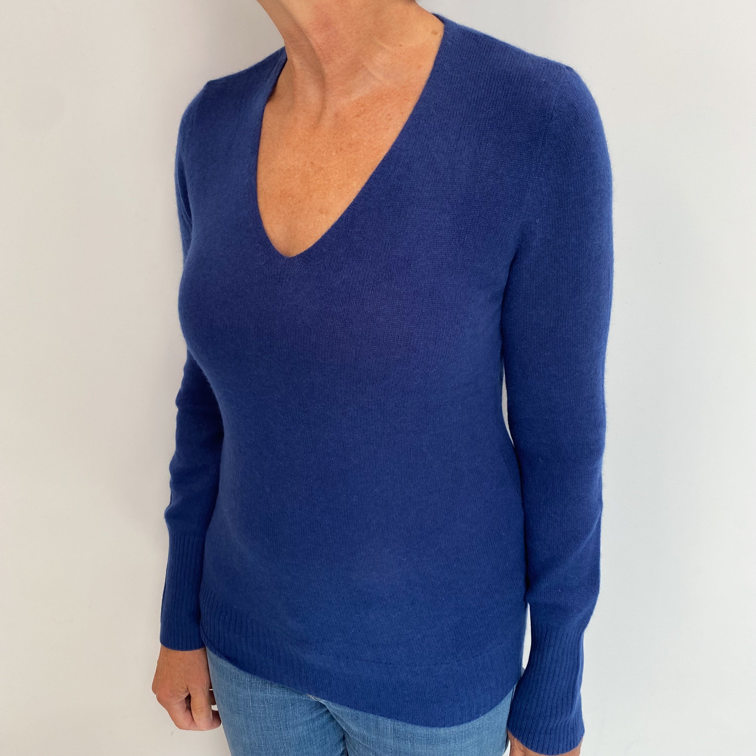 French Navy Cashmere V Neck Jumper Medium