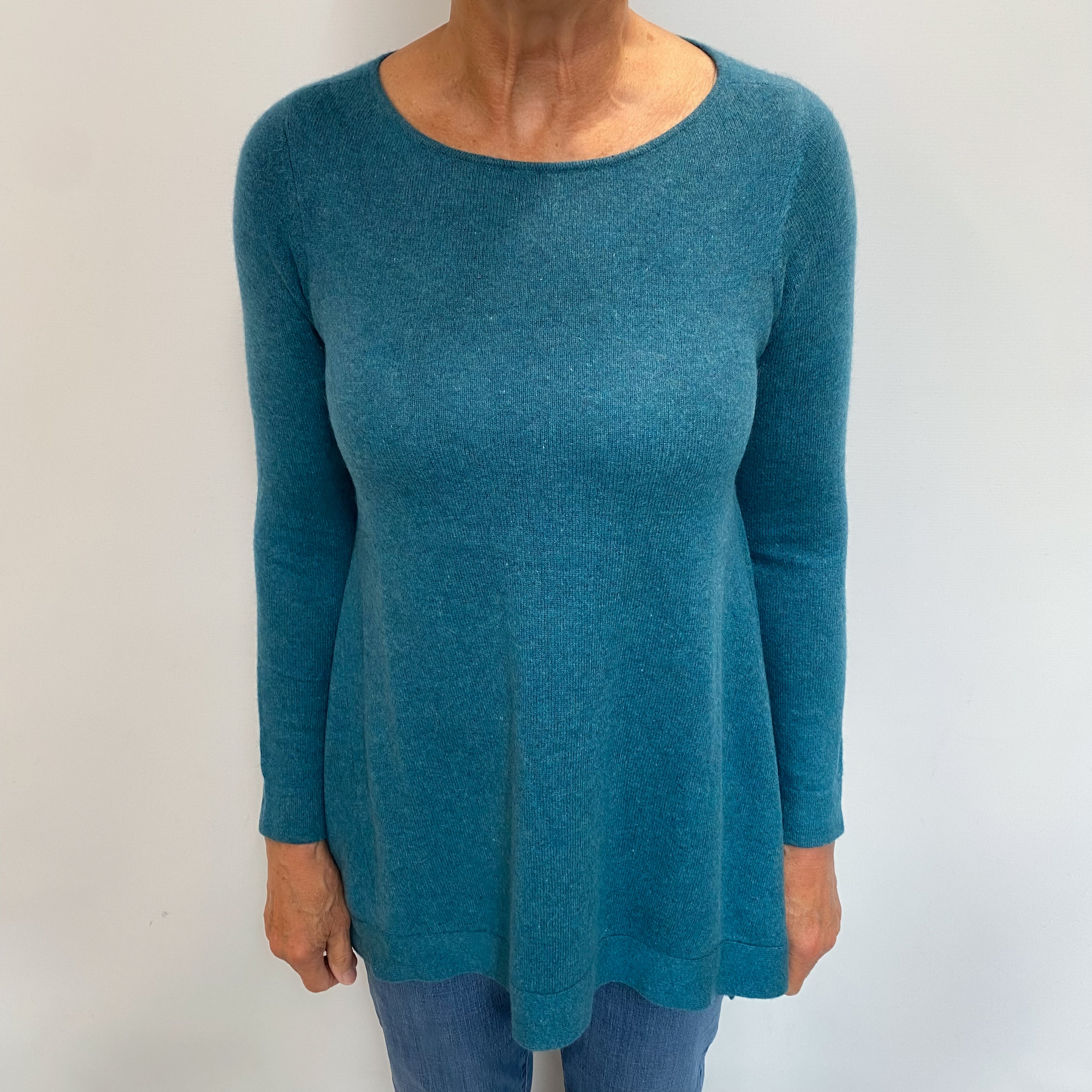 Deep Aqua Blue Cashmere Wide Crew Neck Jumper Medium