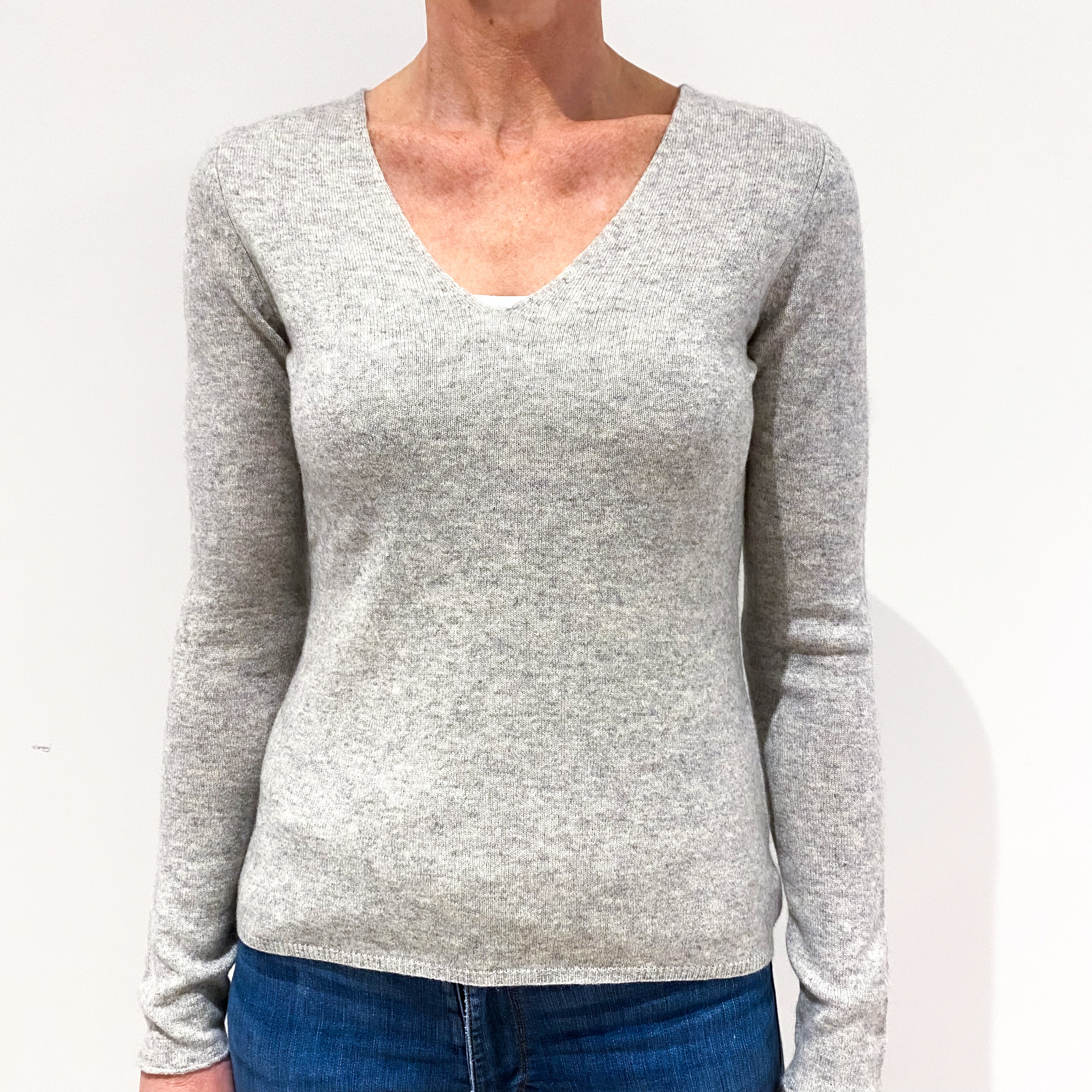 Smoke Grey Cashmere V-Neck Jumper Small