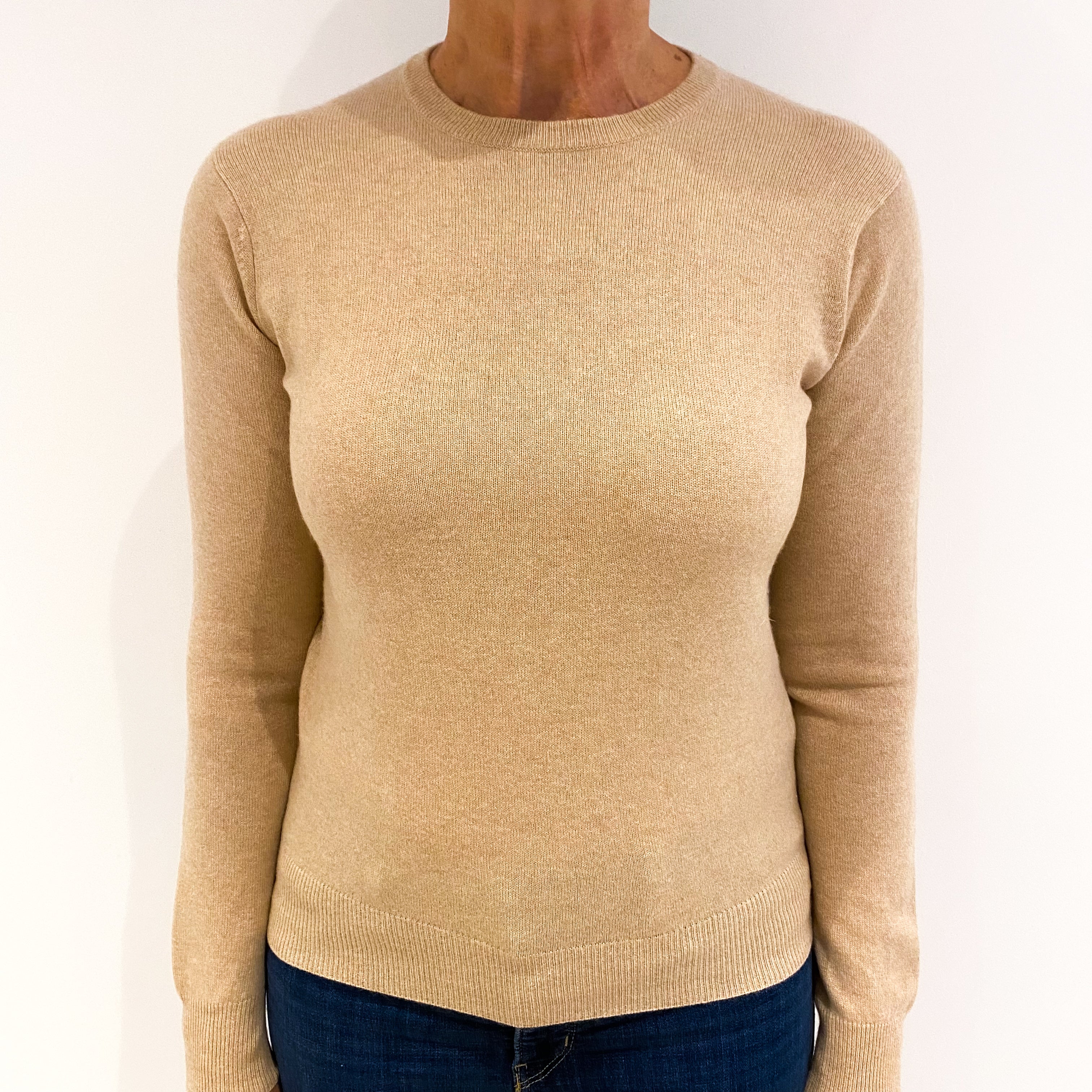 Sand Beige Cashmere Crew Neck Jumper Medium