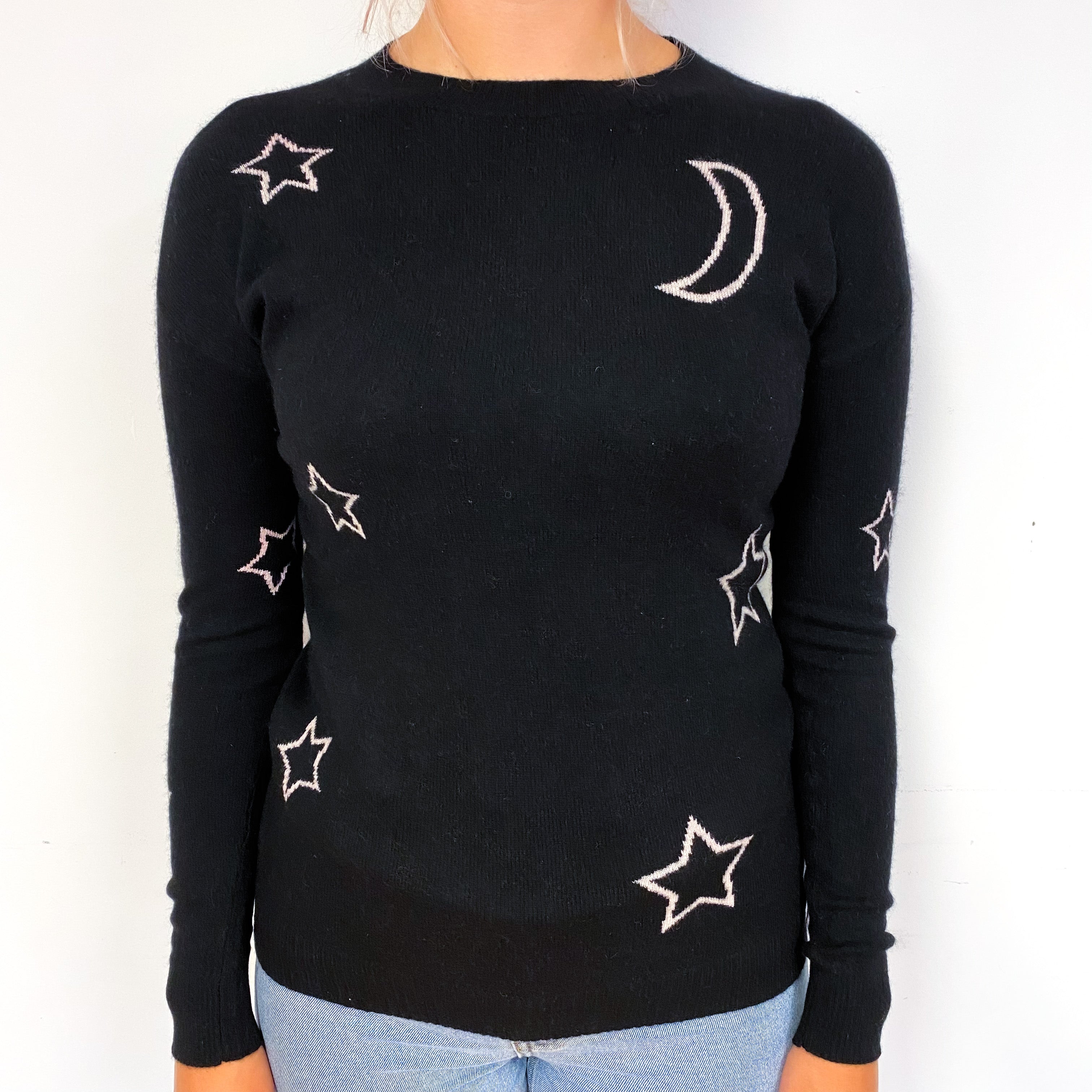 Black Moon and Star Cashmere Crew Neck Jumper Small